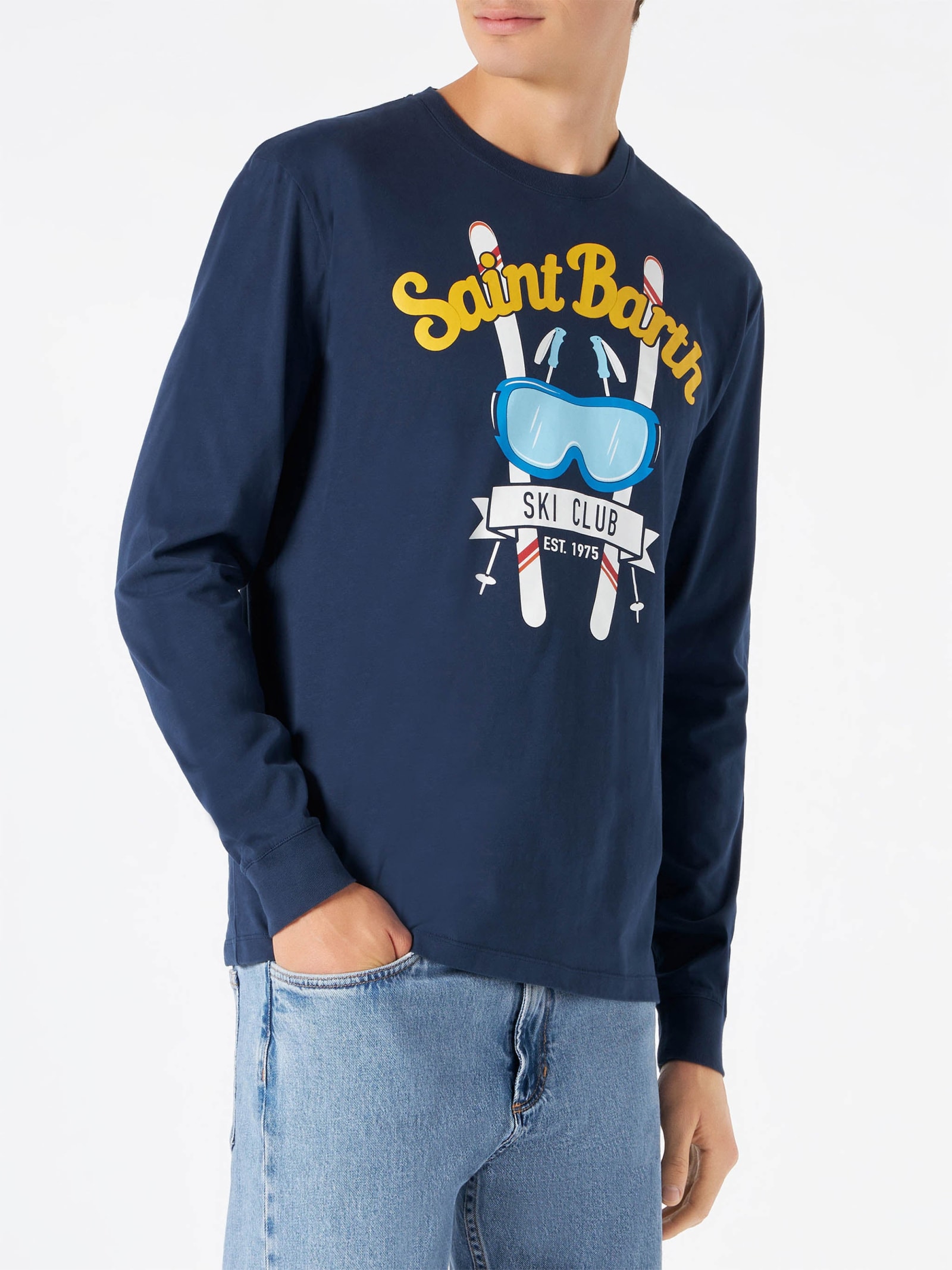 Mc2 Saint Barth Man Navy Blue T-shirt With Long Sleeves In Blue
