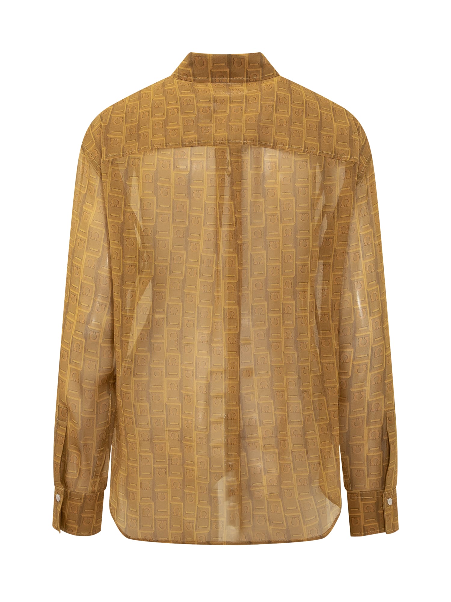 Shop Ferragamo Gancini Jacquard Semi-sheer Shirt In Ocra