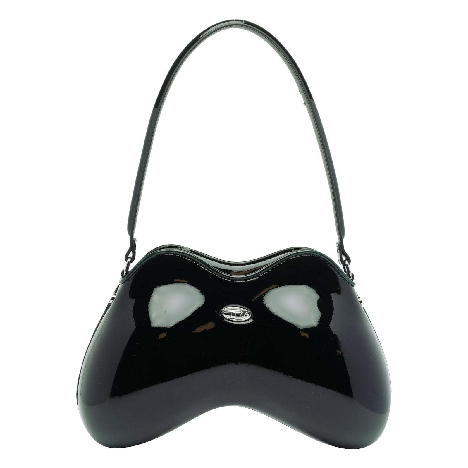 Diesel Double-d Bag In Black Patent Leather In Green