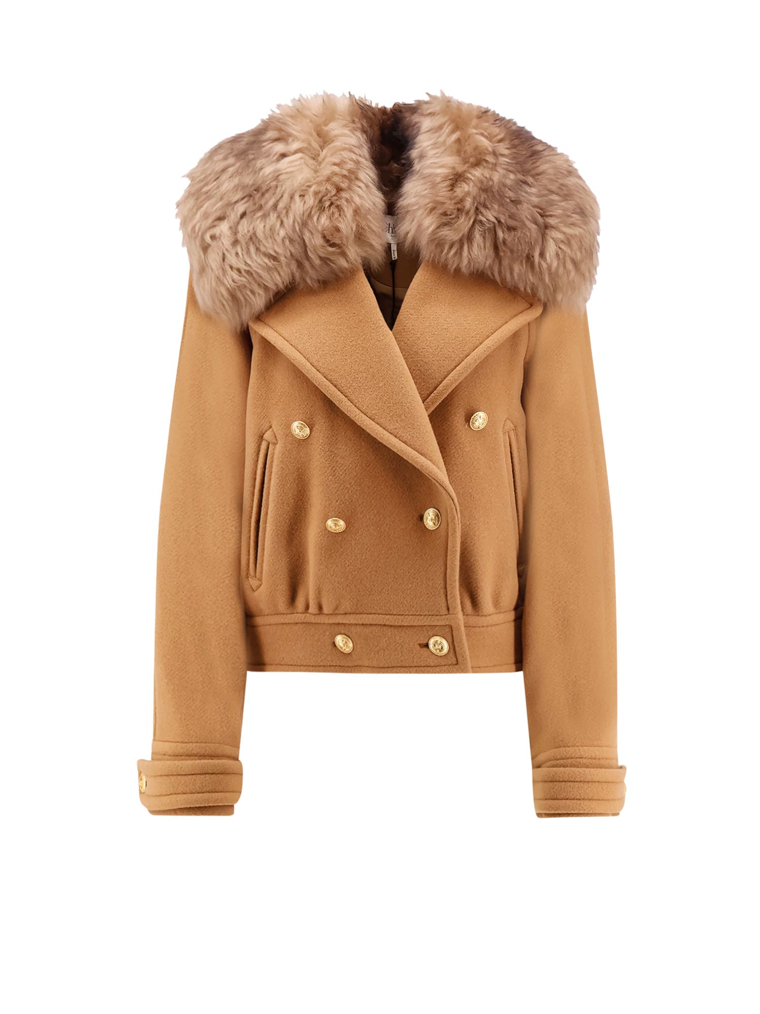 Chloé Virgin Wool Blend Jacket With Fur Collar In Brown