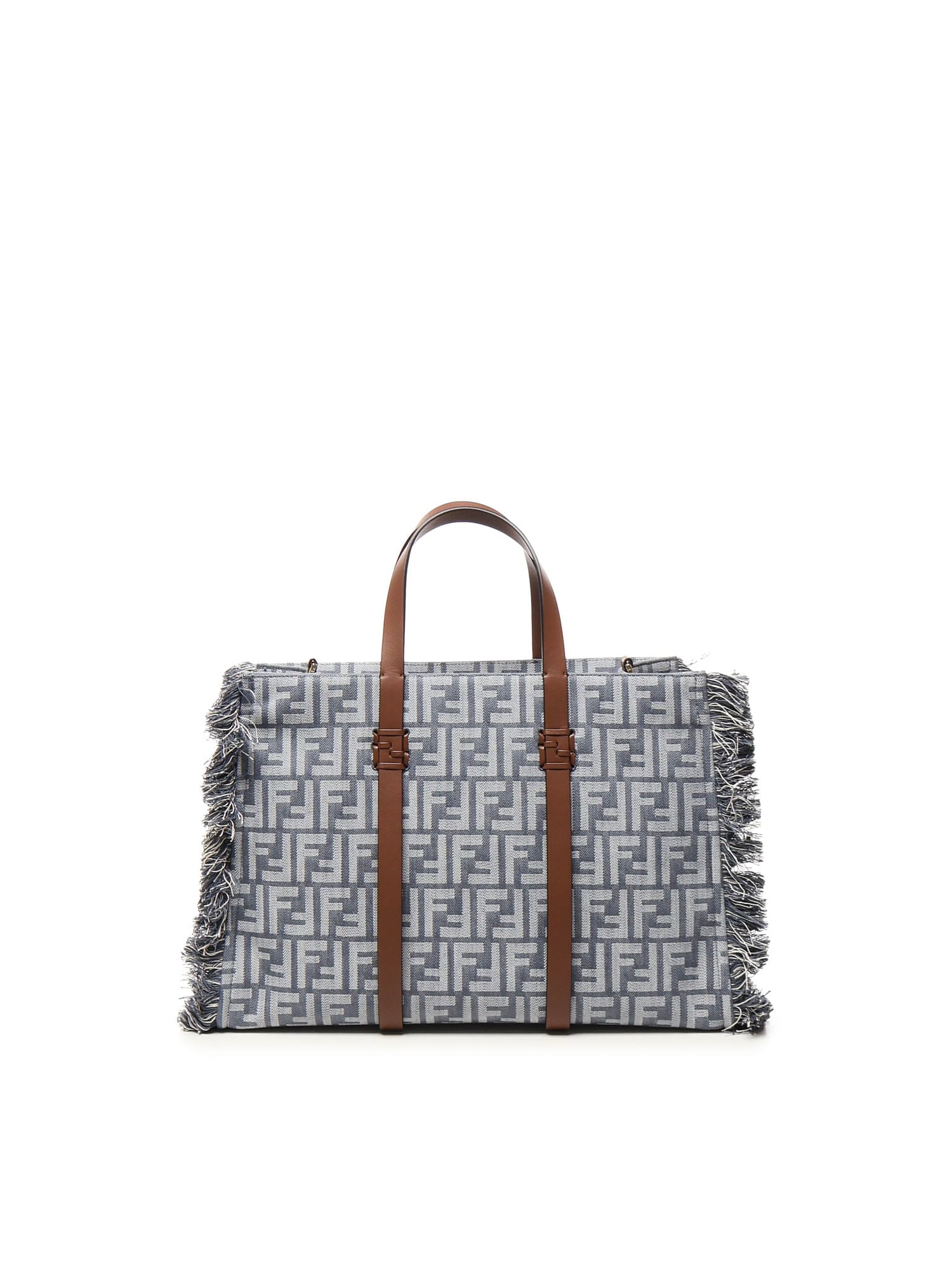 Fendi Summer Tote Ff Jacquard Fabric Shoulder Bag With Fringes
