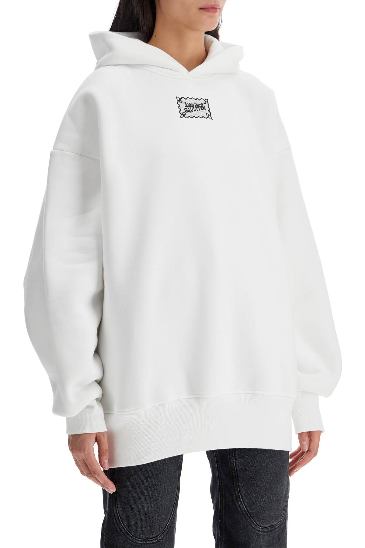 Shop Jean Paul Gaultier Oversized Hoodie With Hood In White/black (white)