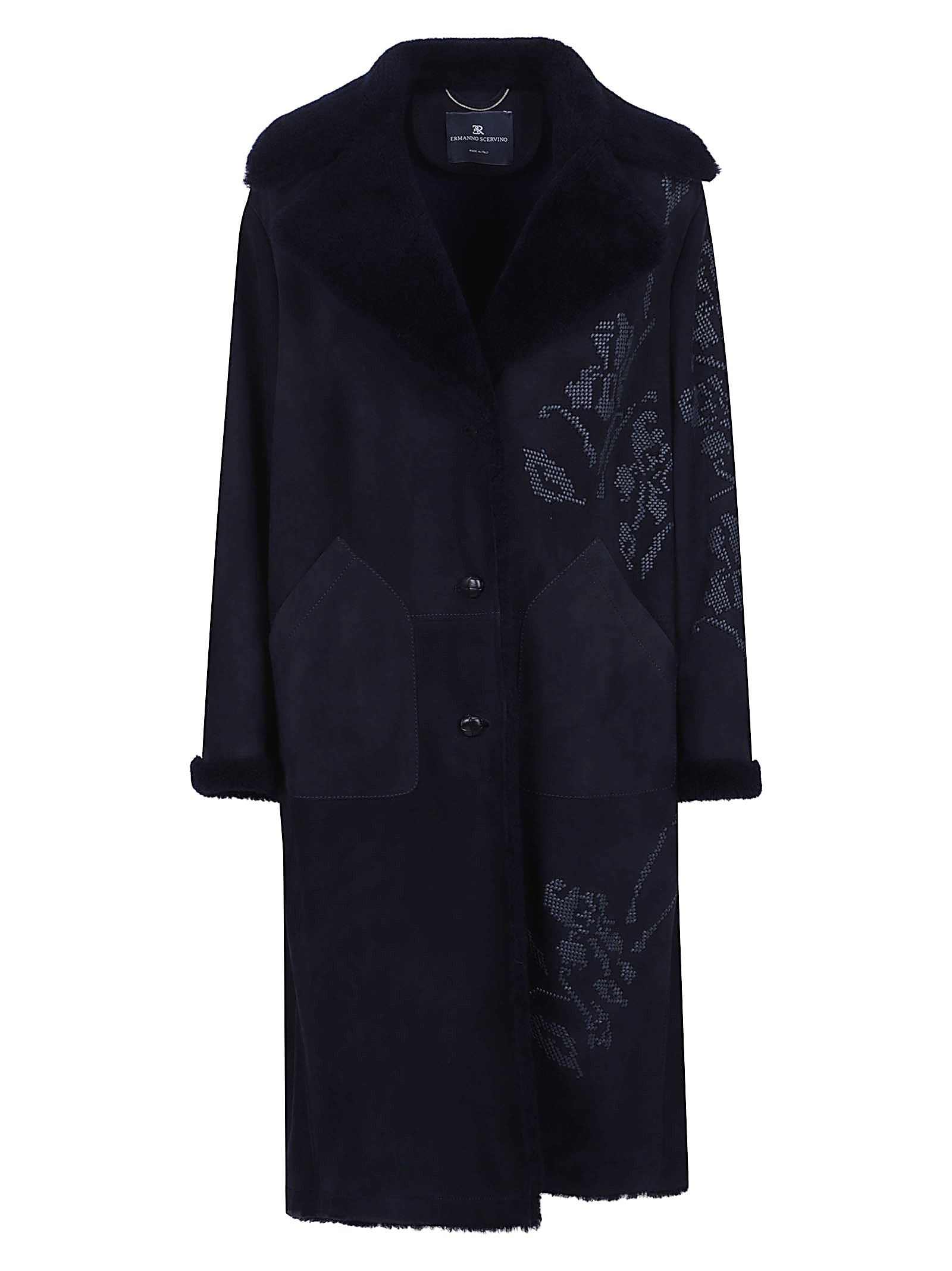 Ermanno Scervino Long Sleeve Suede Sheepskin Coat In Multi