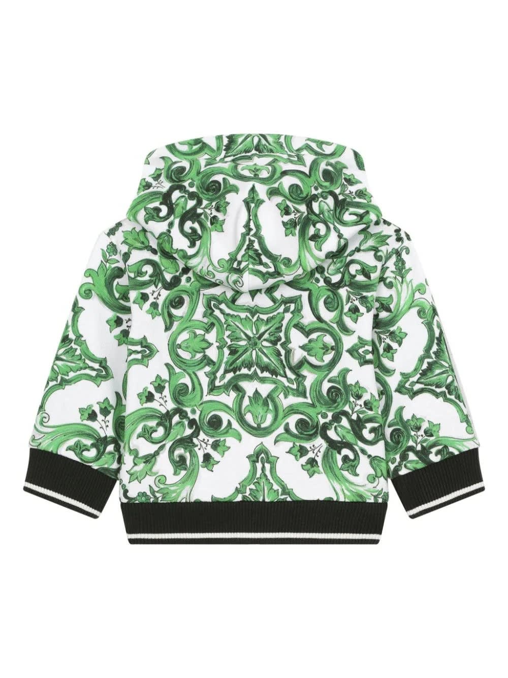 Shop Dolce & Gabbana Green Majolica Printed Zip-up Hoodie