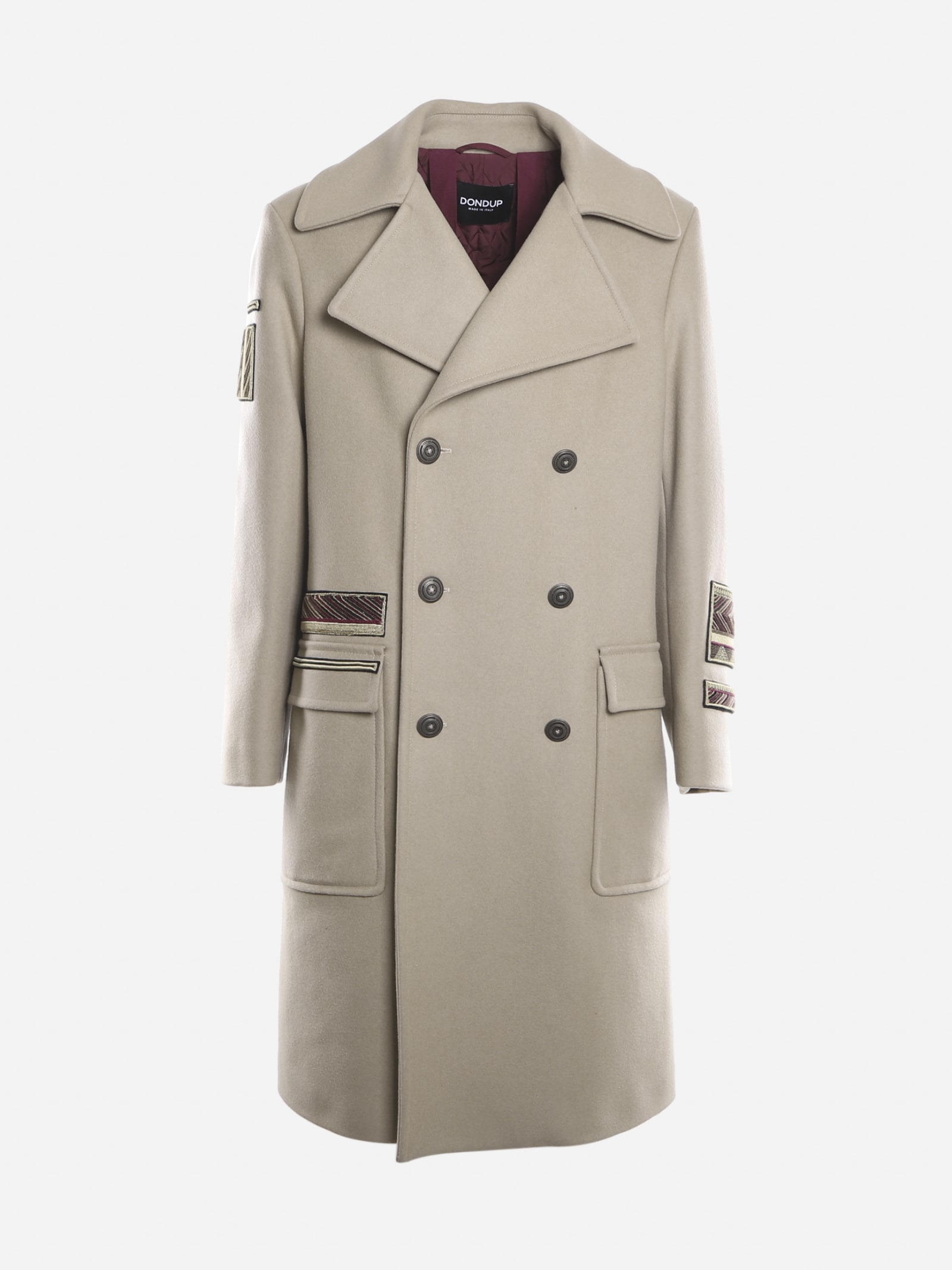 Dondup Double-breasted Wool Coat With Patch Detail