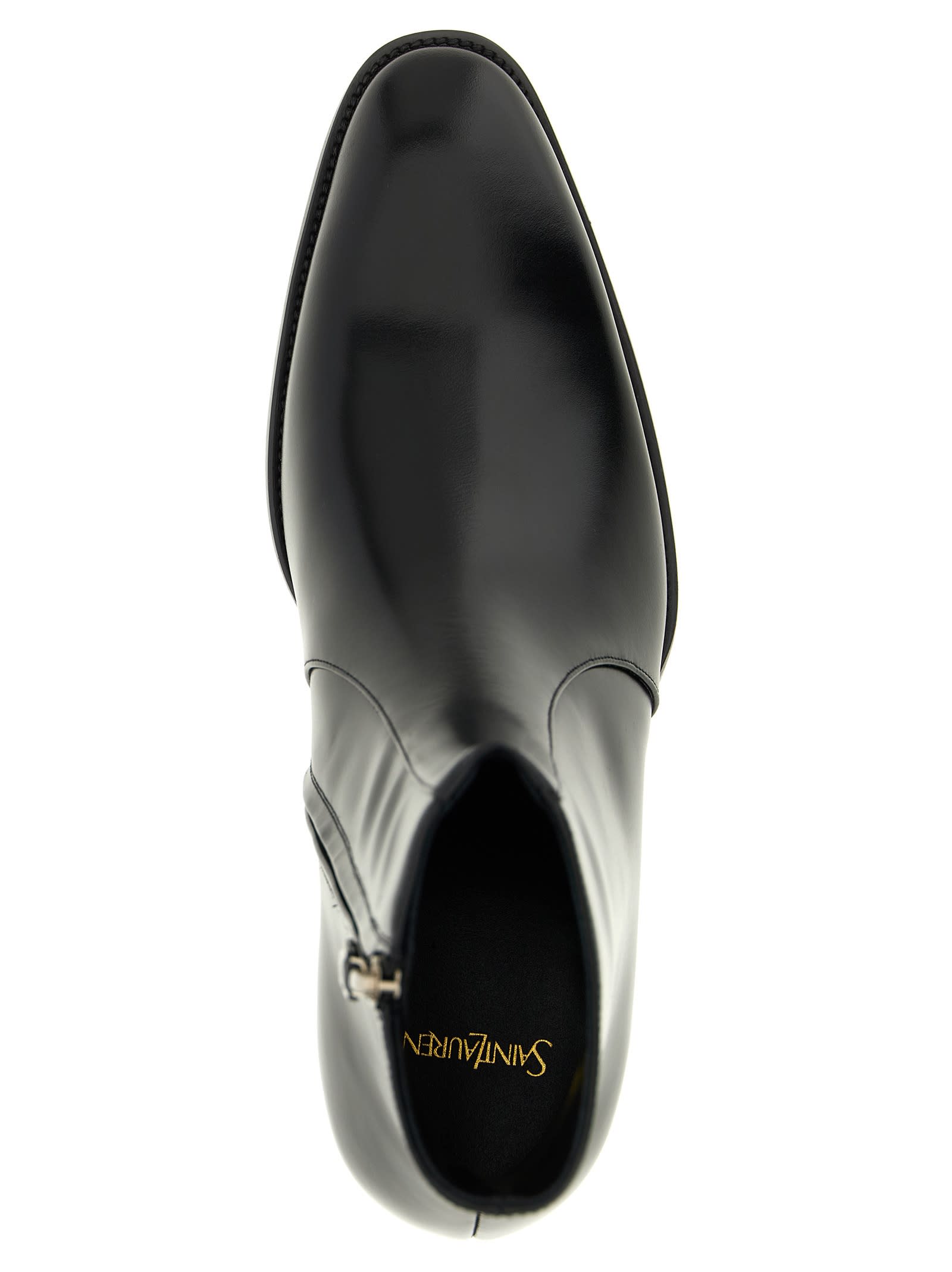 Saint Laurent Black Roman Boots In Smooth Leather In Black