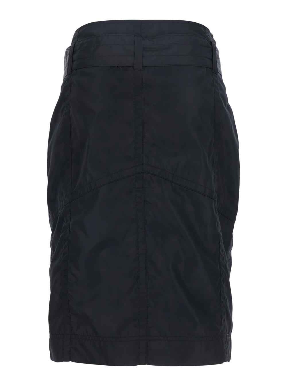 Pinko Black Pencil Skirt With Adjustable Belt With Buckle And Geometric Stitching In Tech Fabric Woman In Black