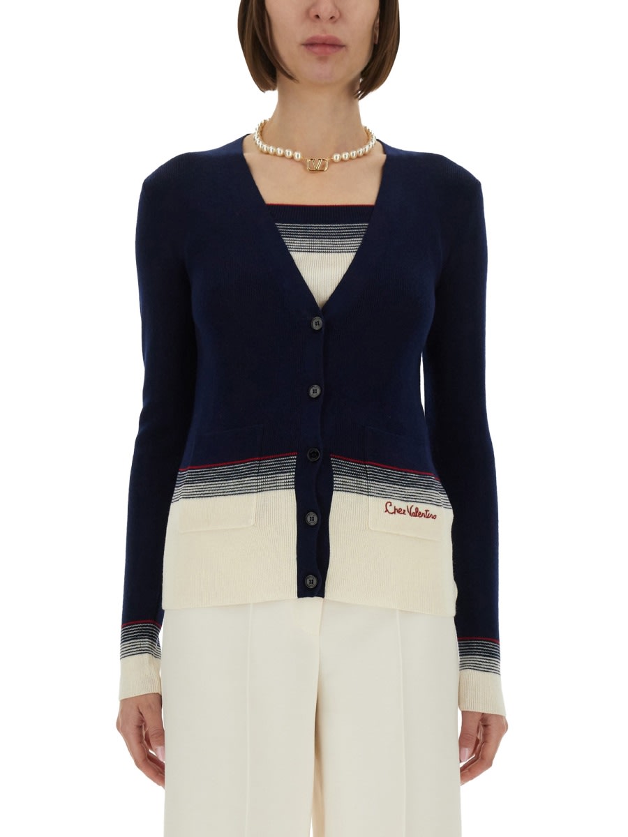 Valentino Wool Cardigan In Blue