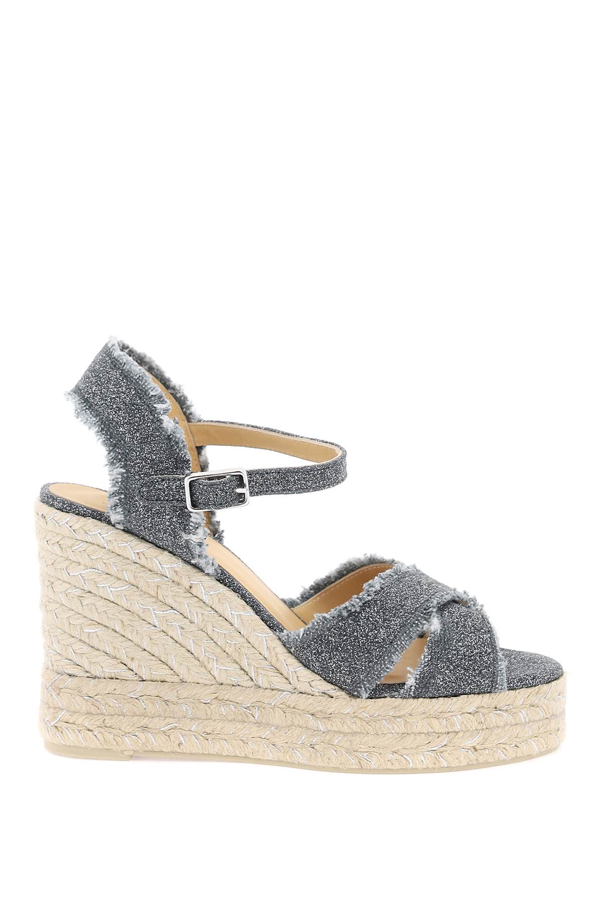 Shop Castaã±er Lurex Bromelia Wedge Sandals In Gris Oscuro Plata (grey)