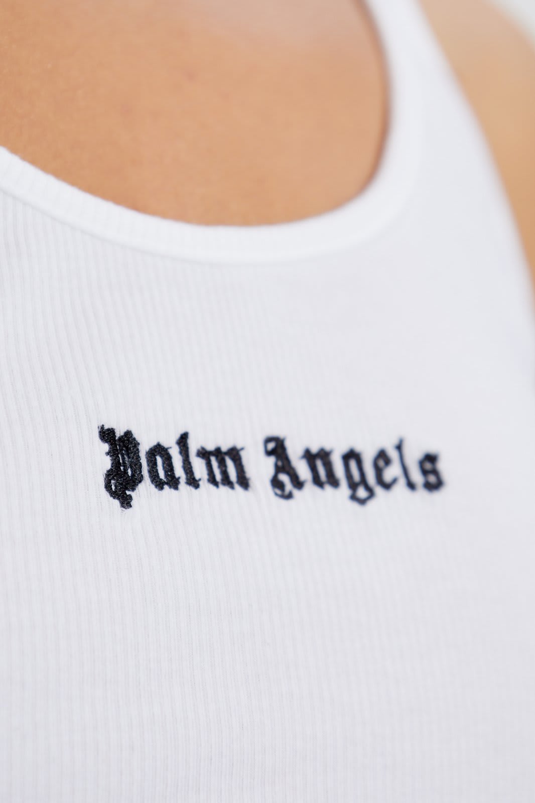 Shop Palm Angels Logo Embroidered Ribbed Tank Top In Bianco E Nero