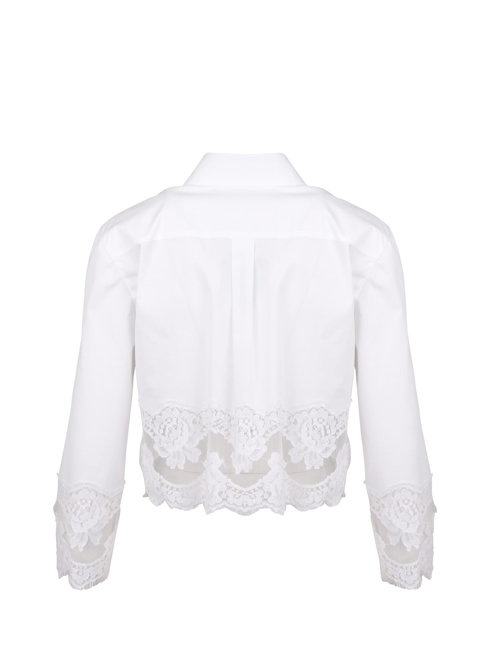 Shop Dolce & Gabbana Lace Inserts Cotton Crop Shirt In Optical White