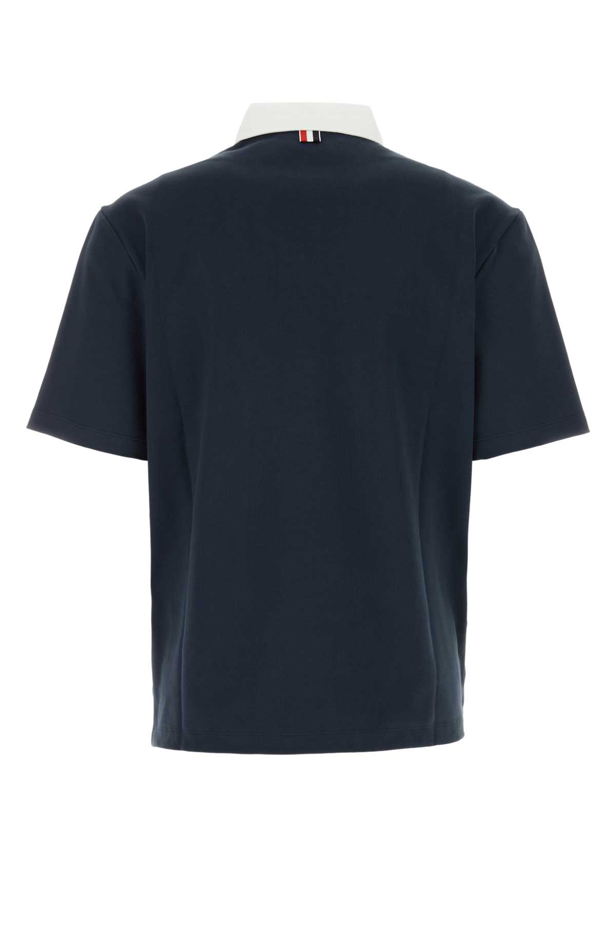 Shop Thom Browne Midnight Blue Cotton Polo Shirt In Navy
