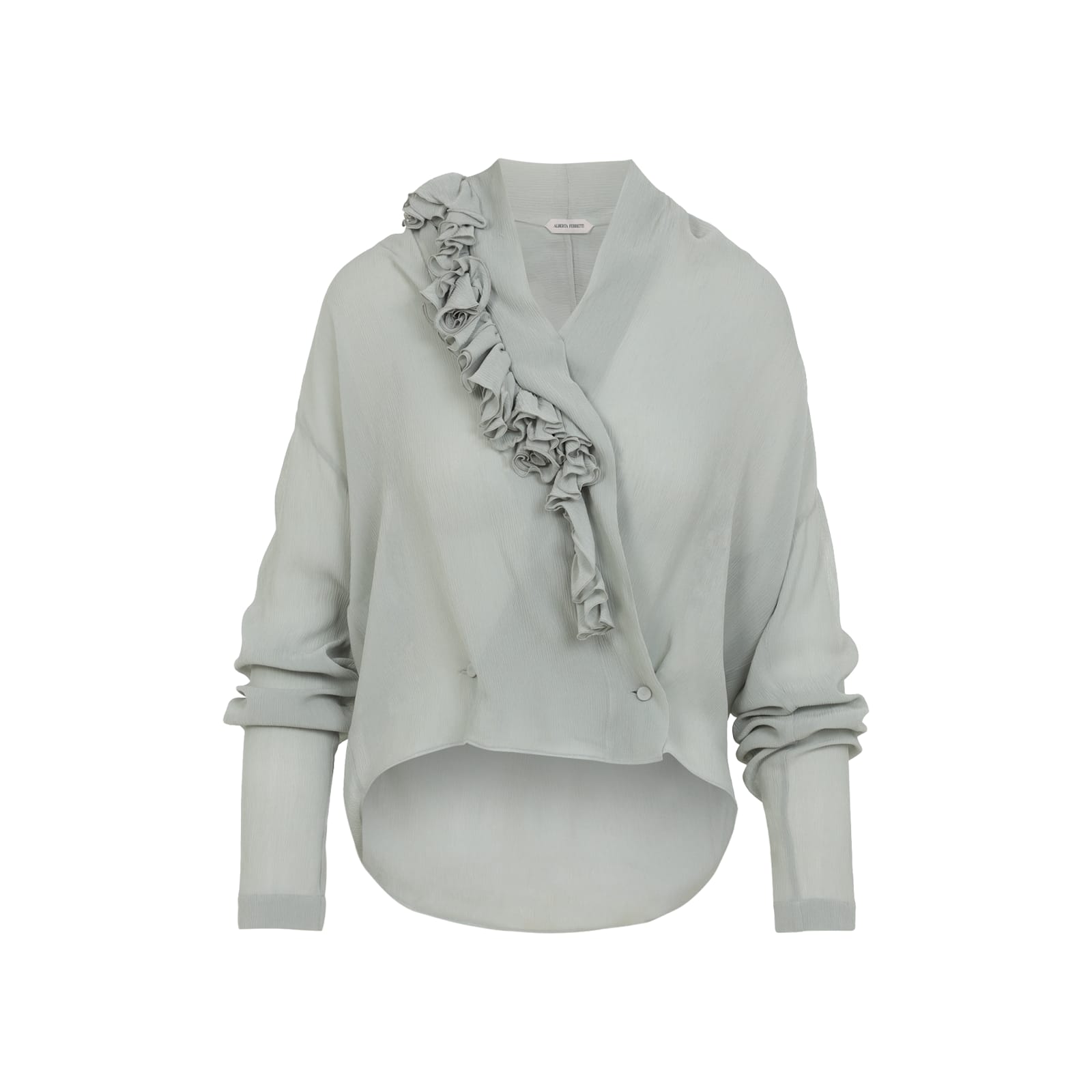 Alberta Ferretti Loose-fitting Grey Shirt With Ruffled Trim In Gray