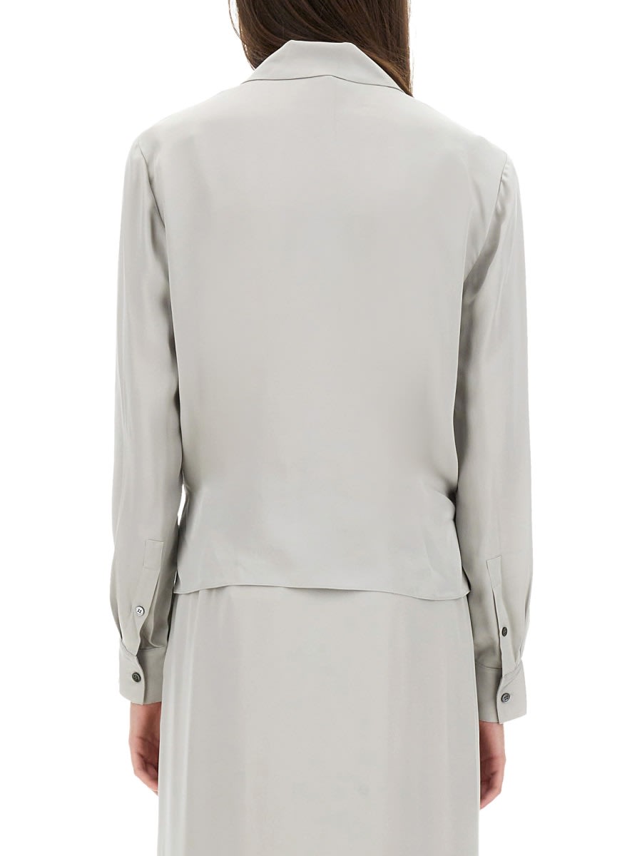 Theory Metallic Blouse With Peak Revers And Crossover Neck In M Platinum