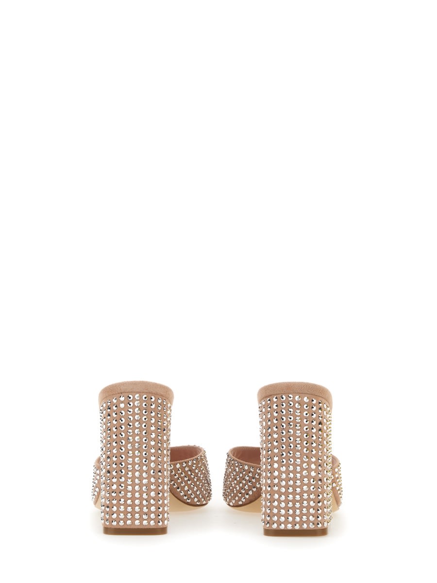Paris Texas Mule Holly Anja Suede And Crystal Block Heel Mules In Powder