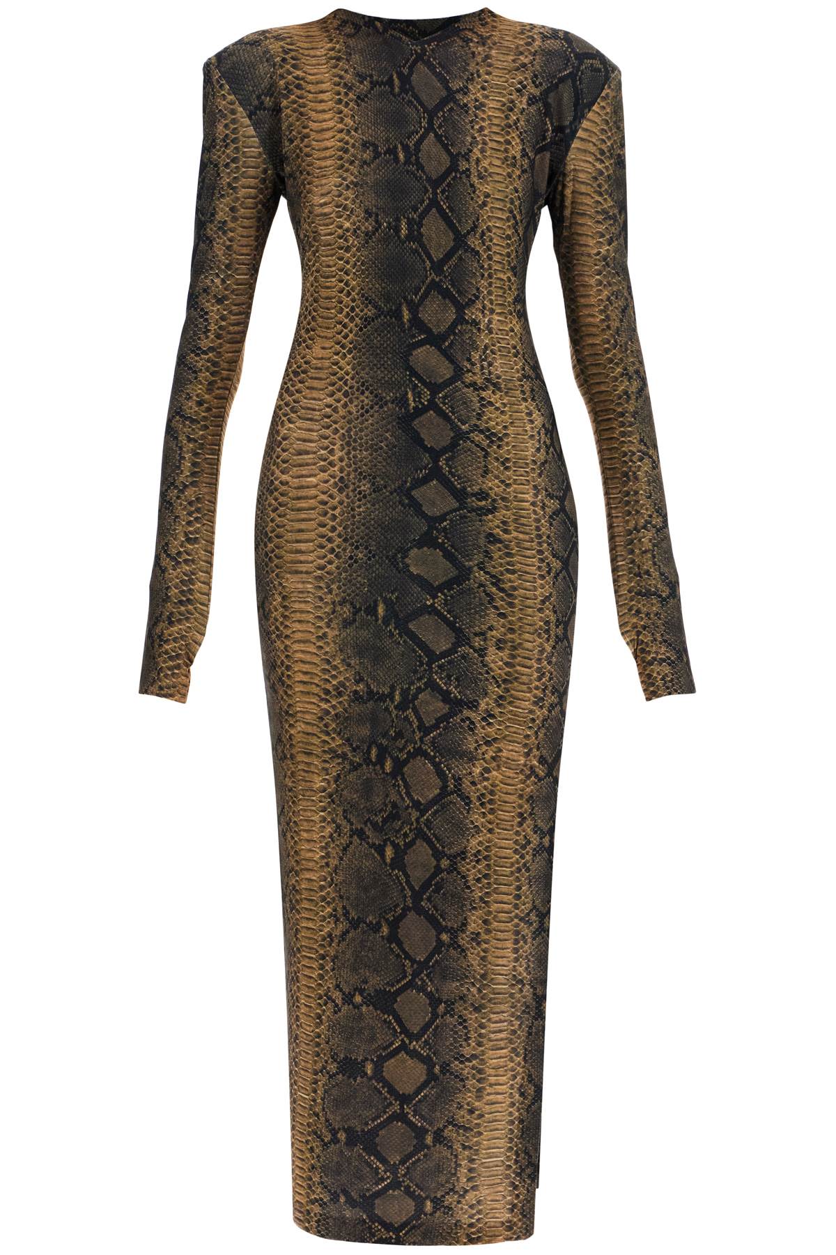 Brown Slim Fit Long Python Effect Dress