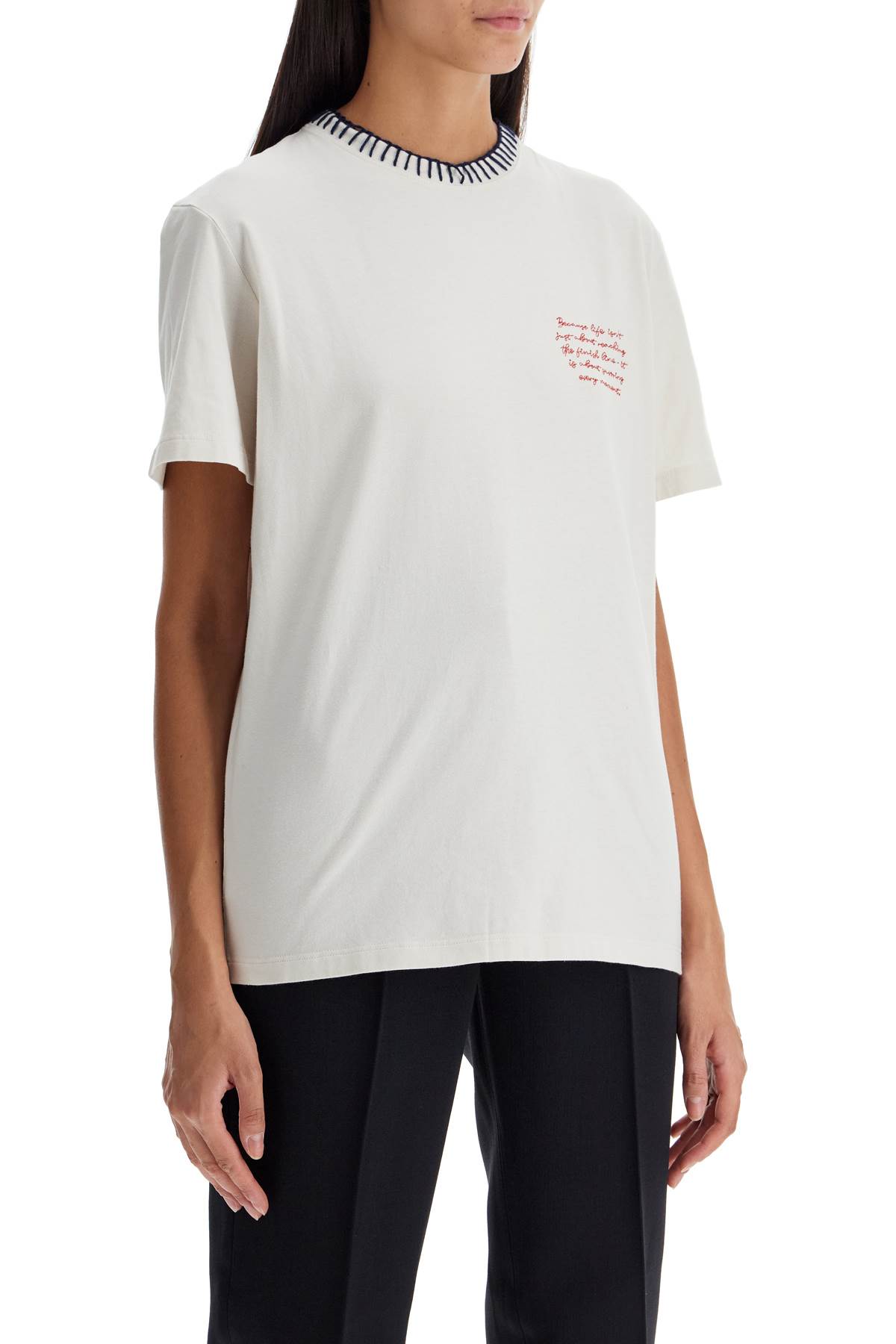 Shop Golden Goose Crewneck T-shirt With In Heritage White/ Blue/ Red (white)