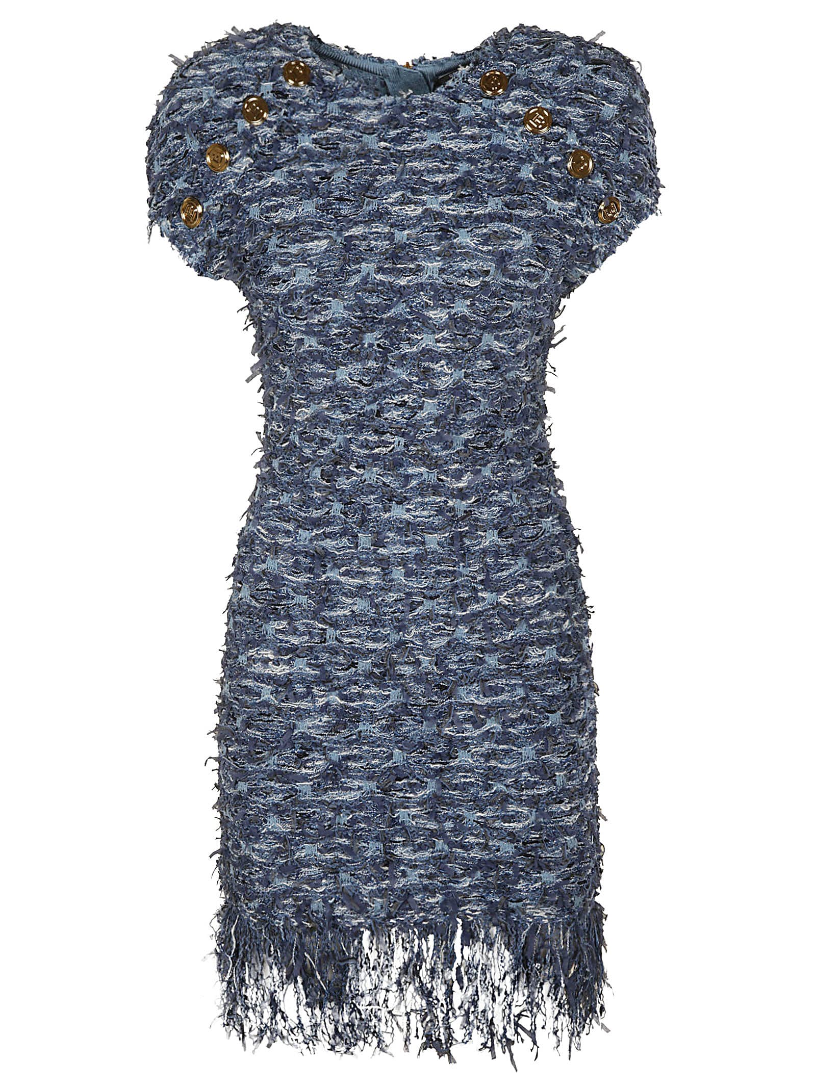 Balmain Button Embellished Tweed Dress