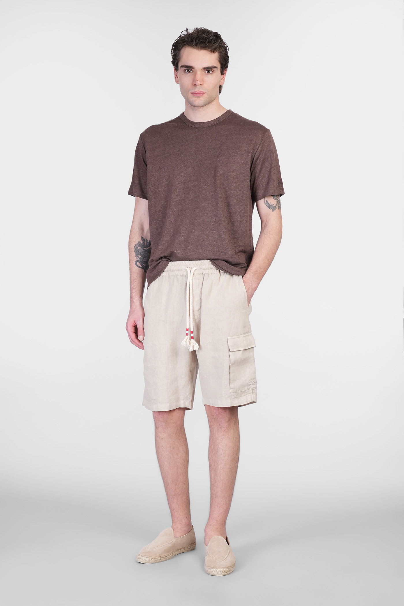Mc2 Saint Barth Marseille Shorts In Beige Linen In Neutral