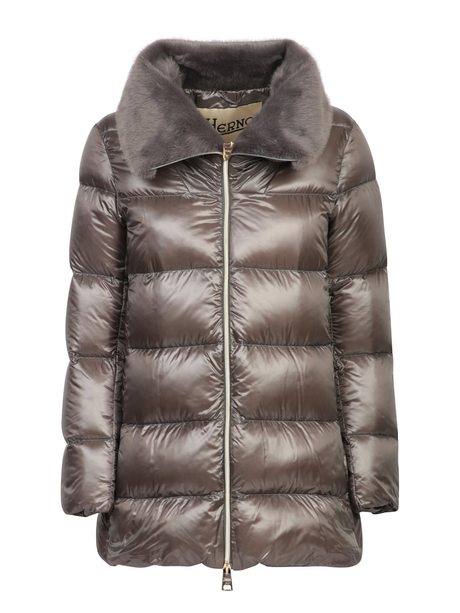 Shop Herno Ashape Nylon And Fur Grey Down Jacket