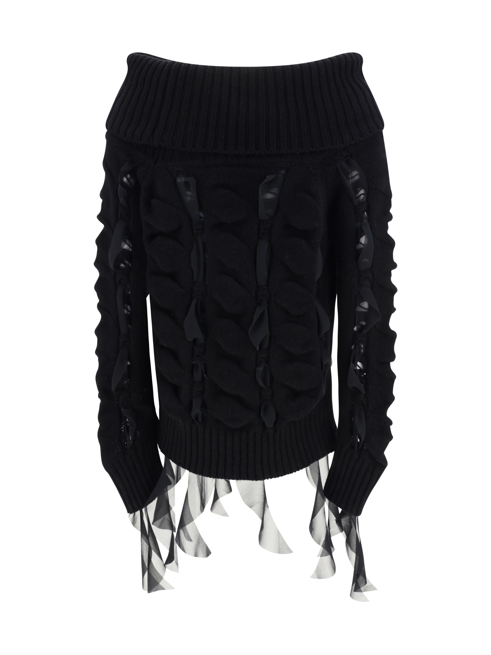 Shop Blumarine Rouched Turtleneck Sweater  In Black