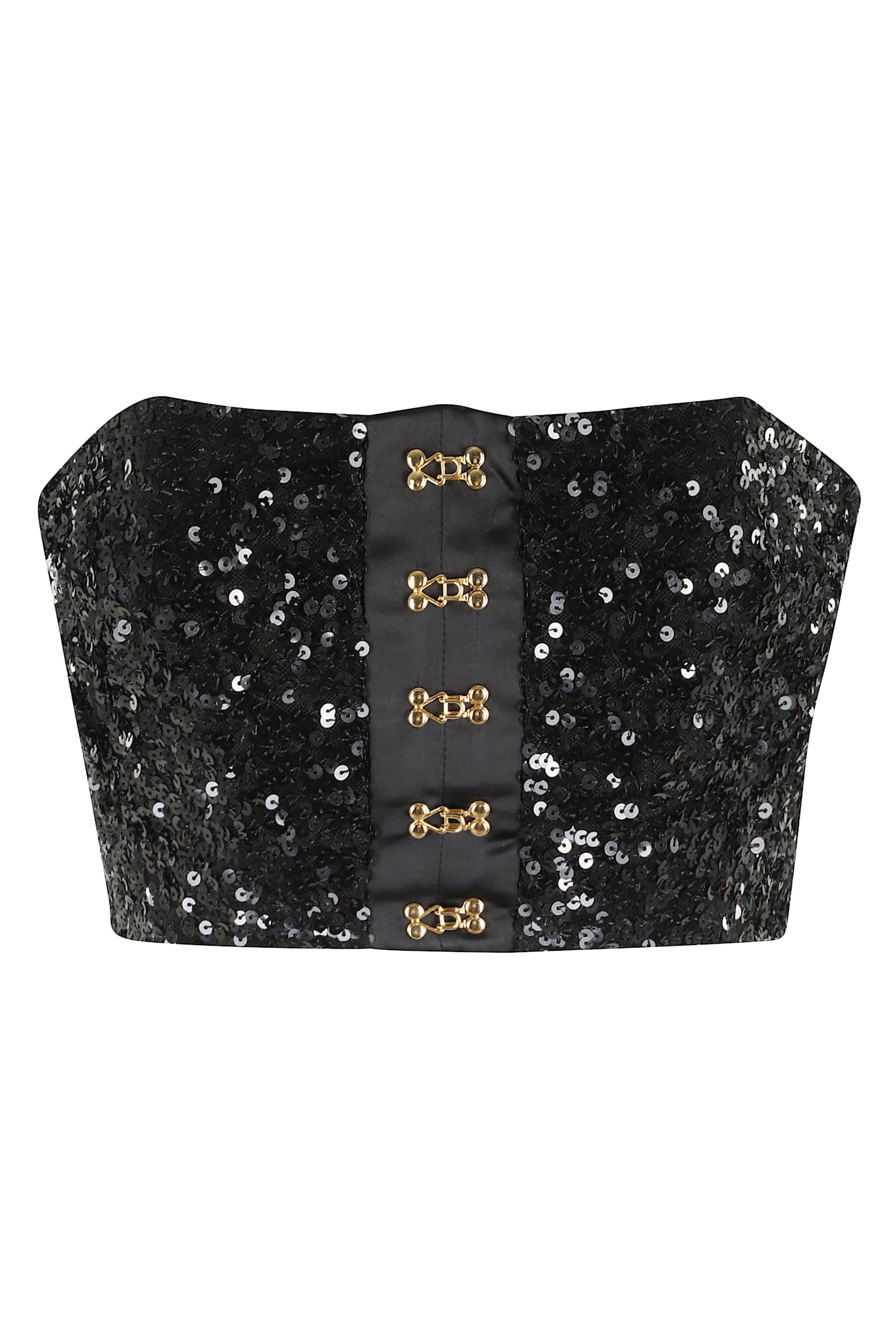 Elisabetta Franchi Top With Sequins And Jewel Clasps In Black