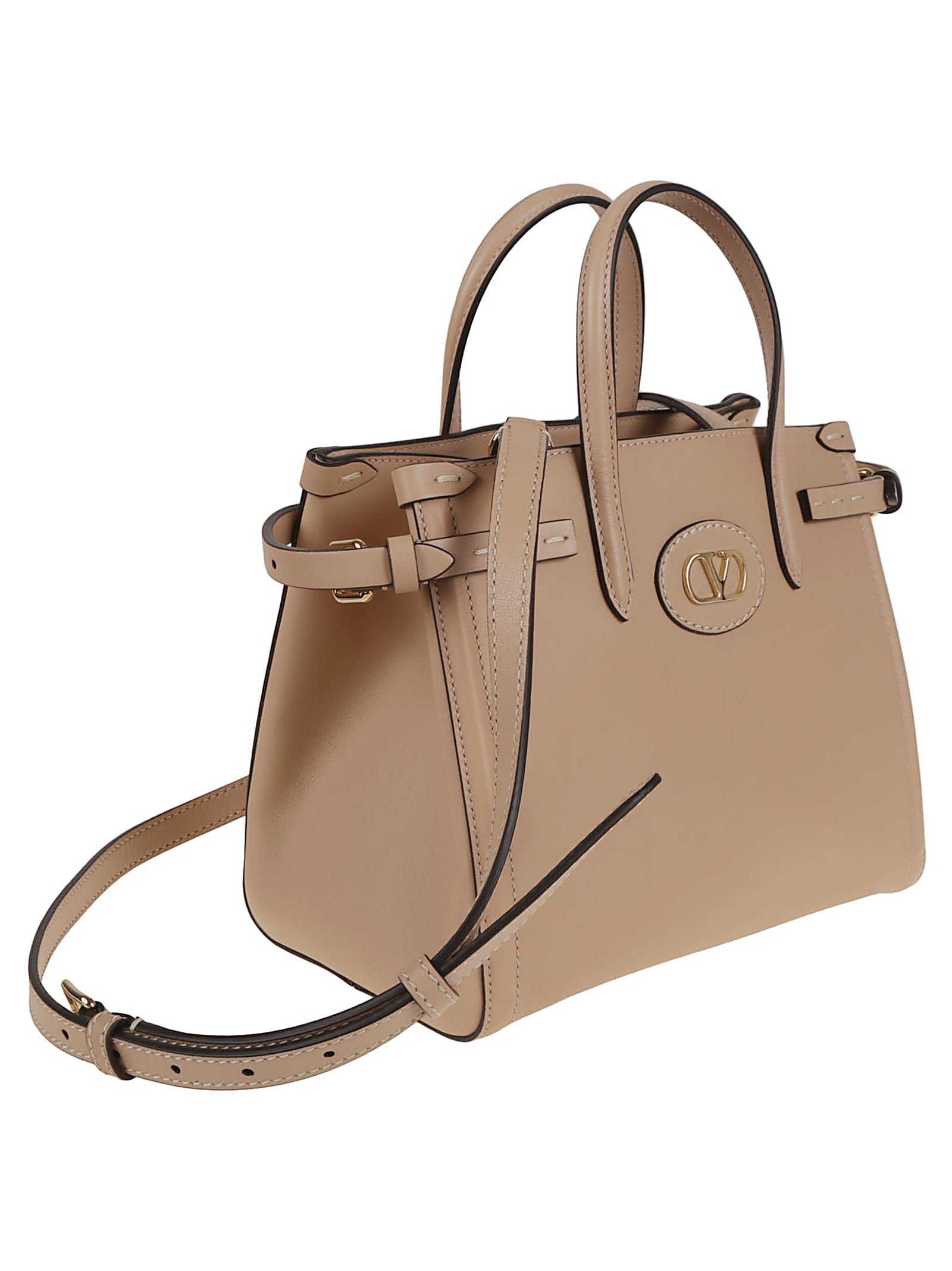 Valentino Antibes Small Calfskin Tote Bag In Sand
