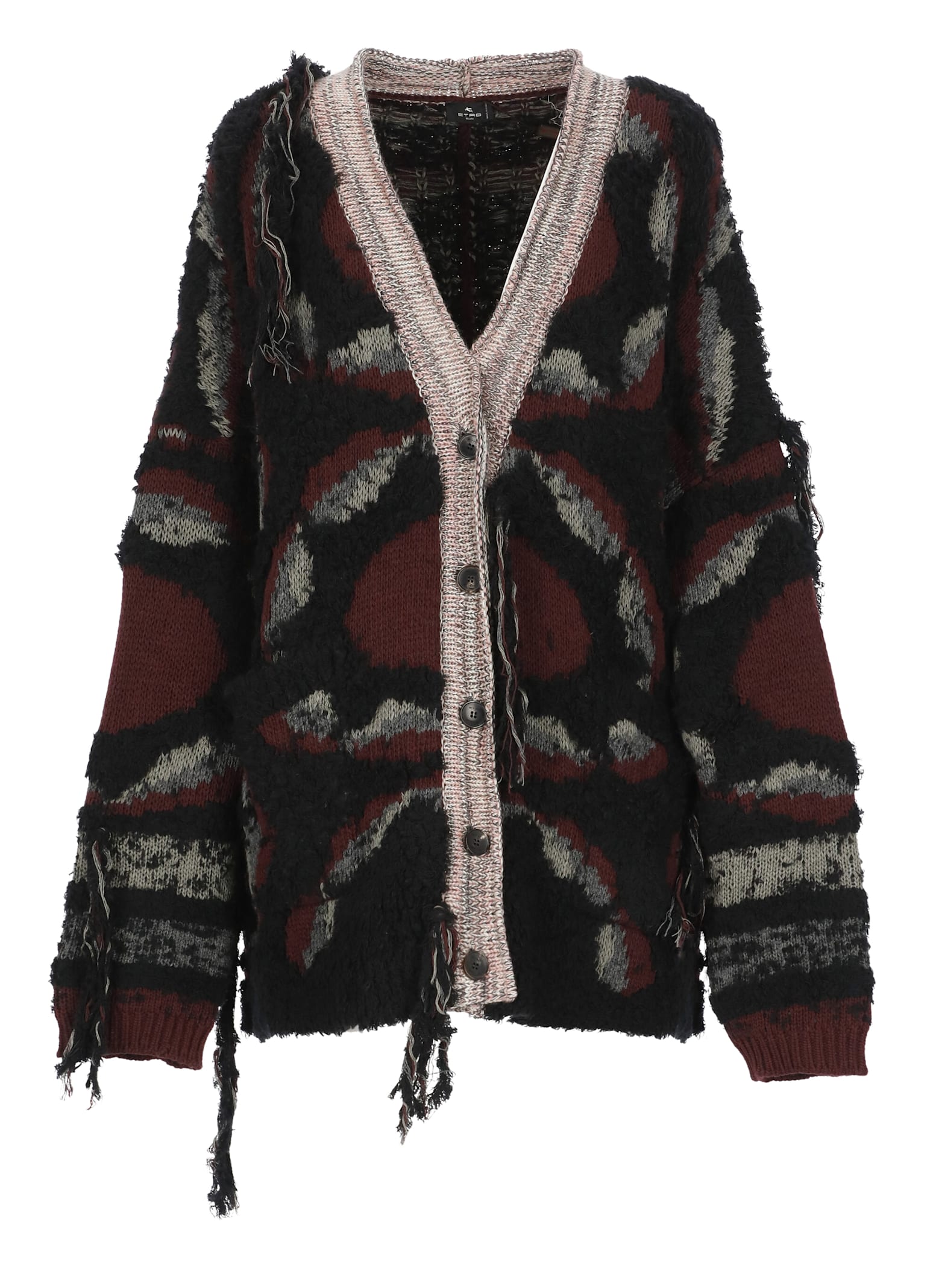 Shop Etro Wool Cardigan In Multicolour