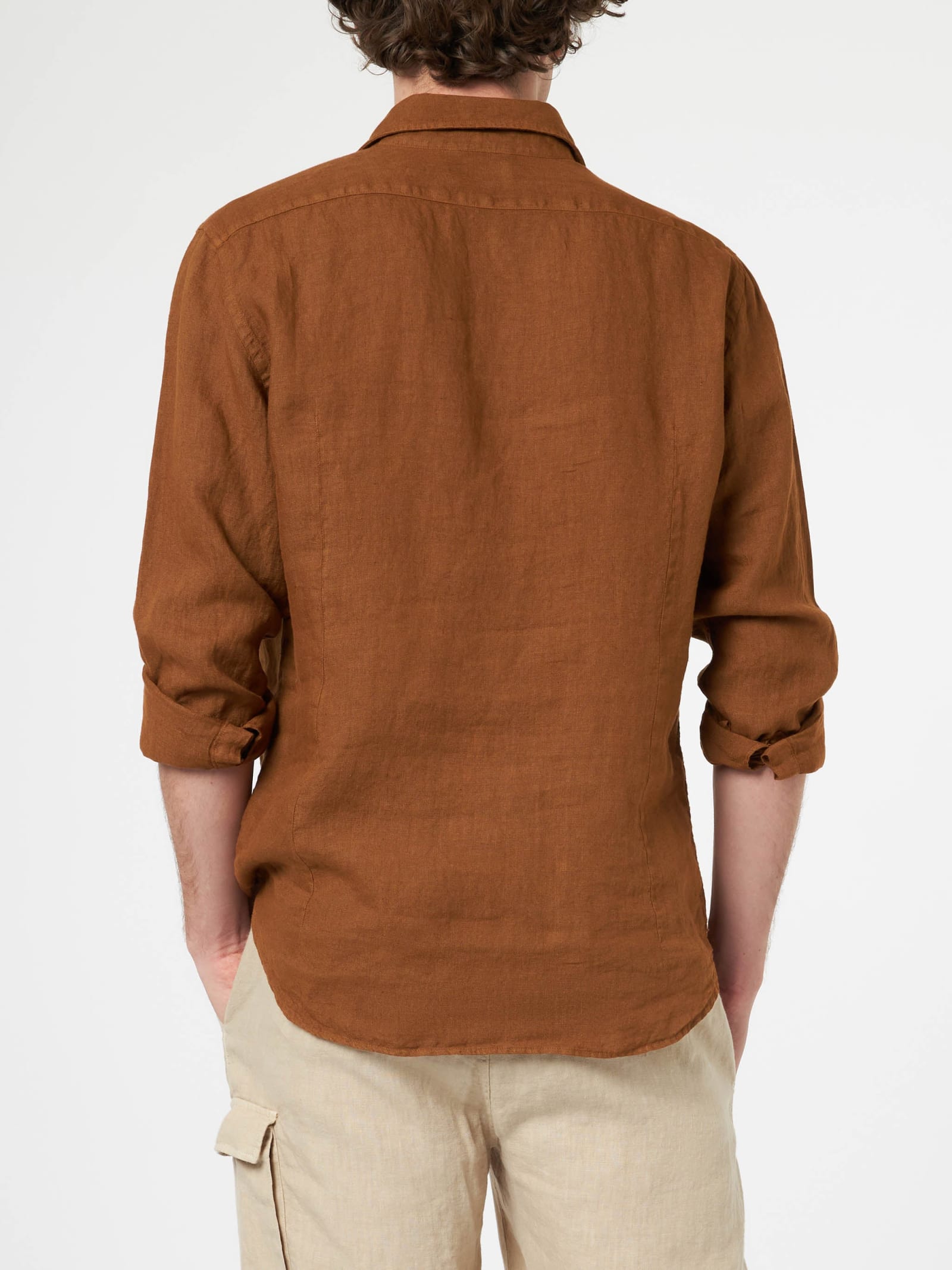 Shop Mc2 Saint Barth Man Camel Linen Shirt Pamplona In Brown