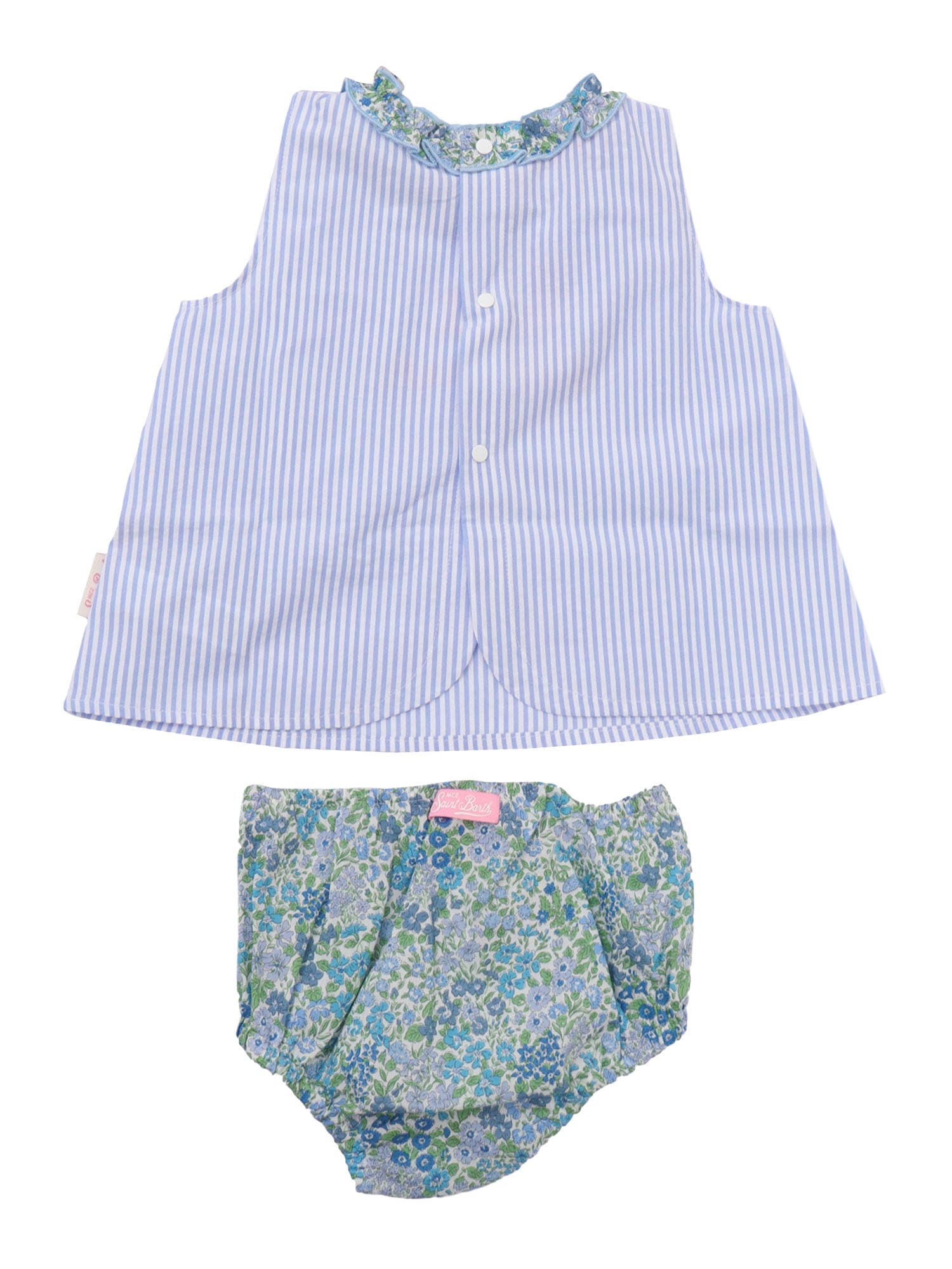 Mc2 Saint Barth Light Blue Suit For Baby Girl With Writing In Multicolor