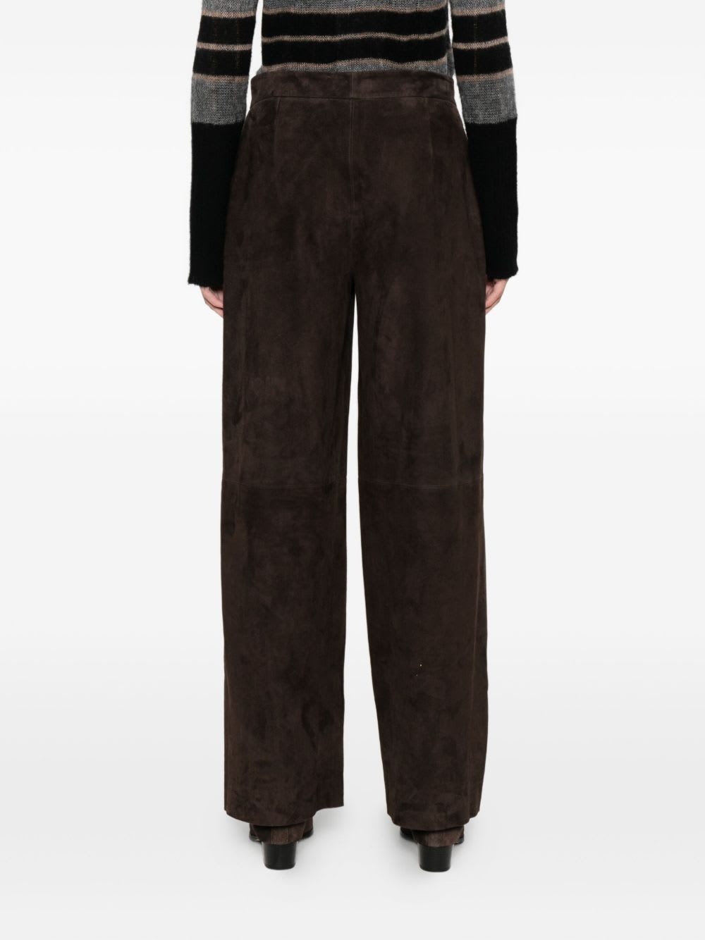 Via Masini 80 Leather Wide-leg Trousers In Brown