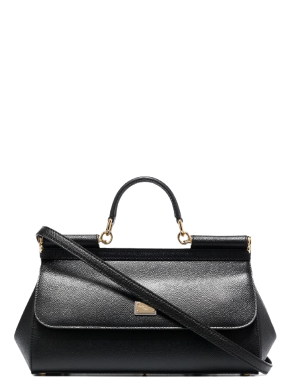 Dolce & Gabbana medium Sicily Black Handbag With Branded Galvanic Plaque In Dauphine Leather Woman