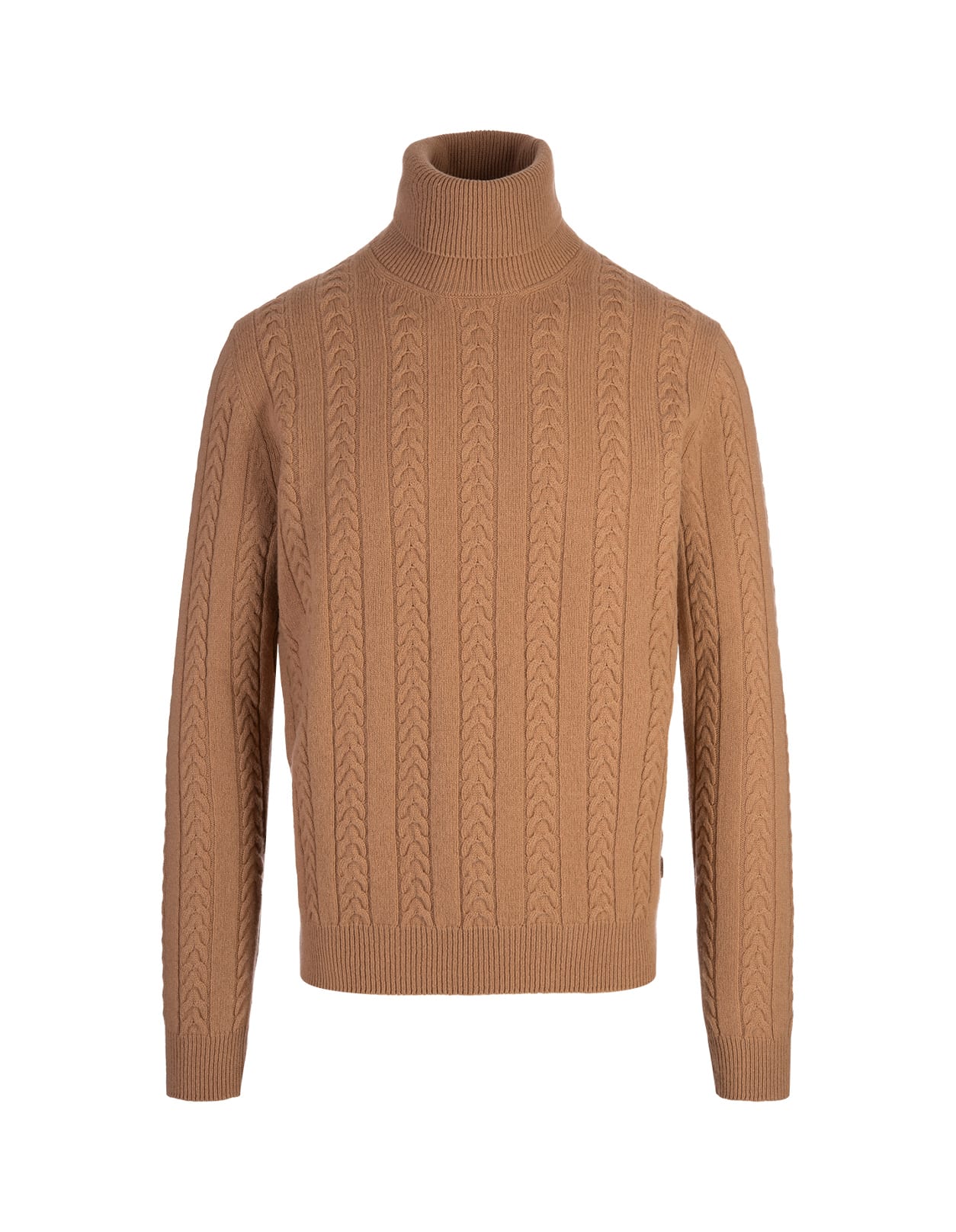 Shop Hugo Boss Beige Virgin Wool And Cashmere Turtleneck Sweater In Brown