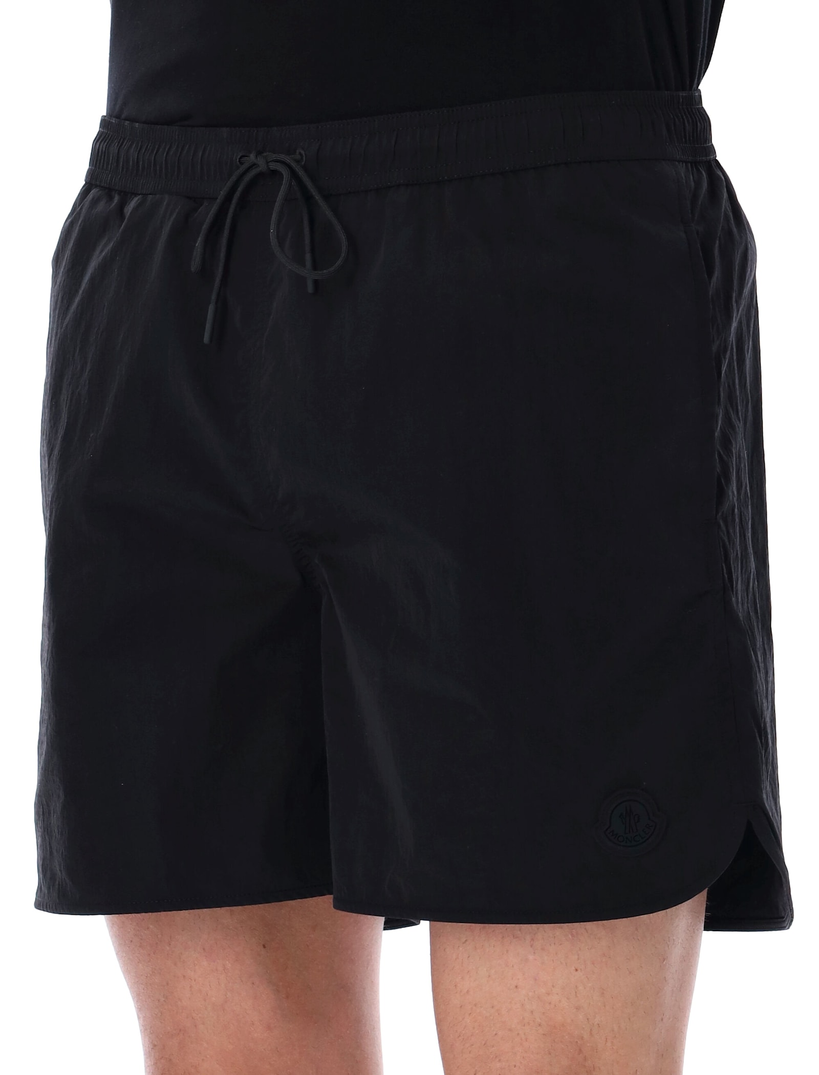 Moncler Men's Crinkled Swim Shorts In Black
