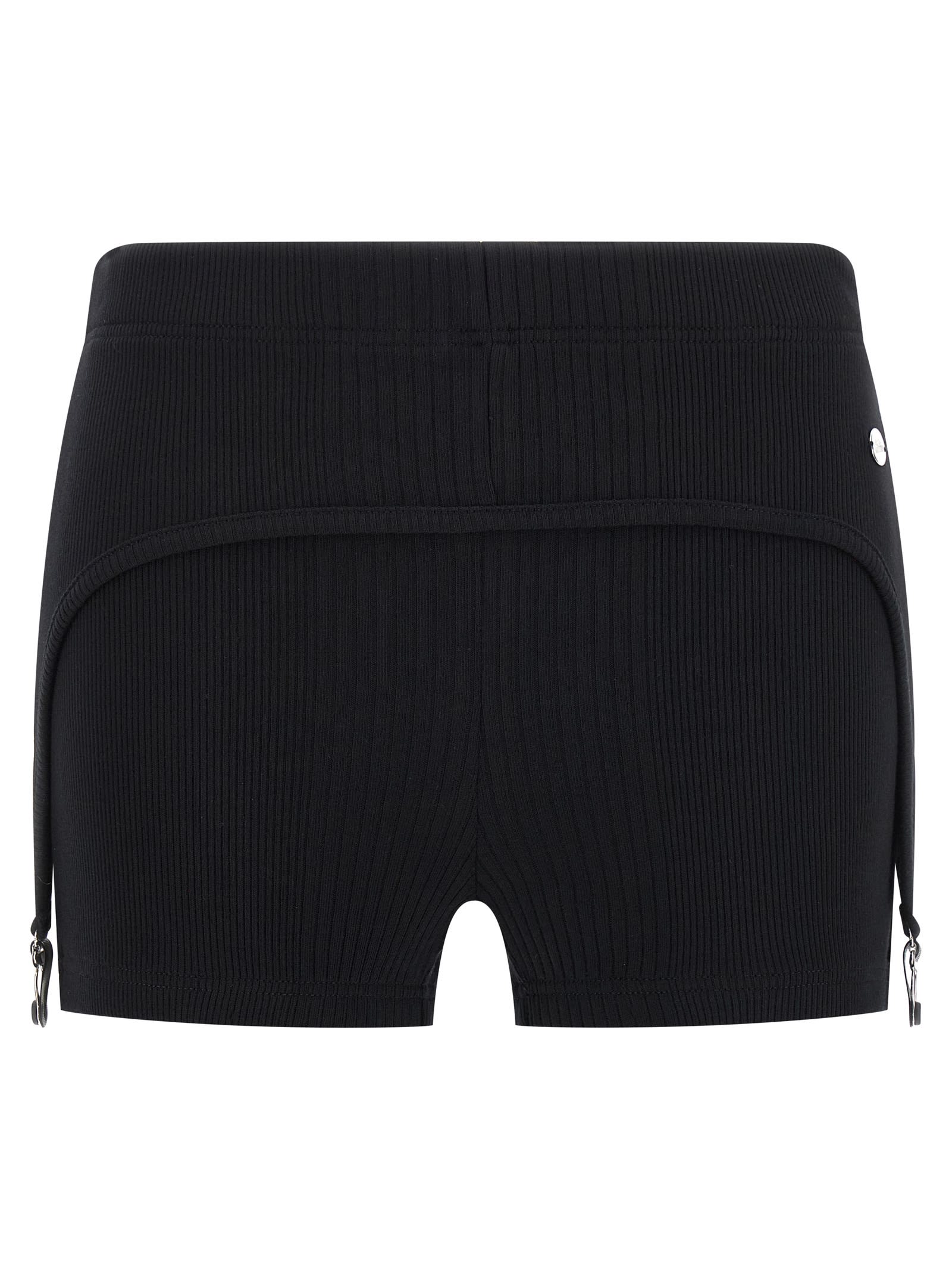 Jean Paul Gaultier Cotton Ribbed Mini Short With Lingerie Garter Clothing In Black