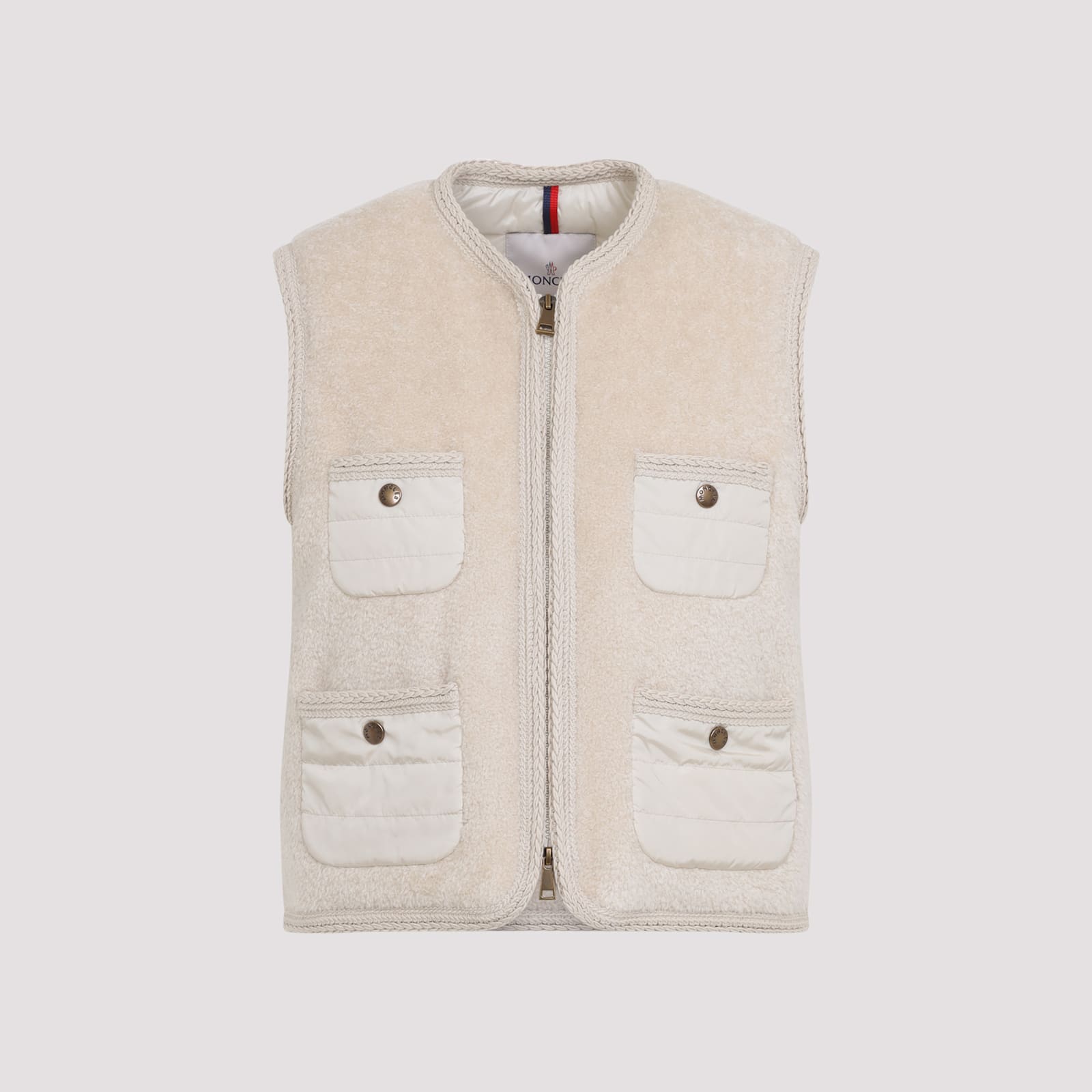 Moncler Mimosas Braided Trim Teddy Down Vest In Neutral