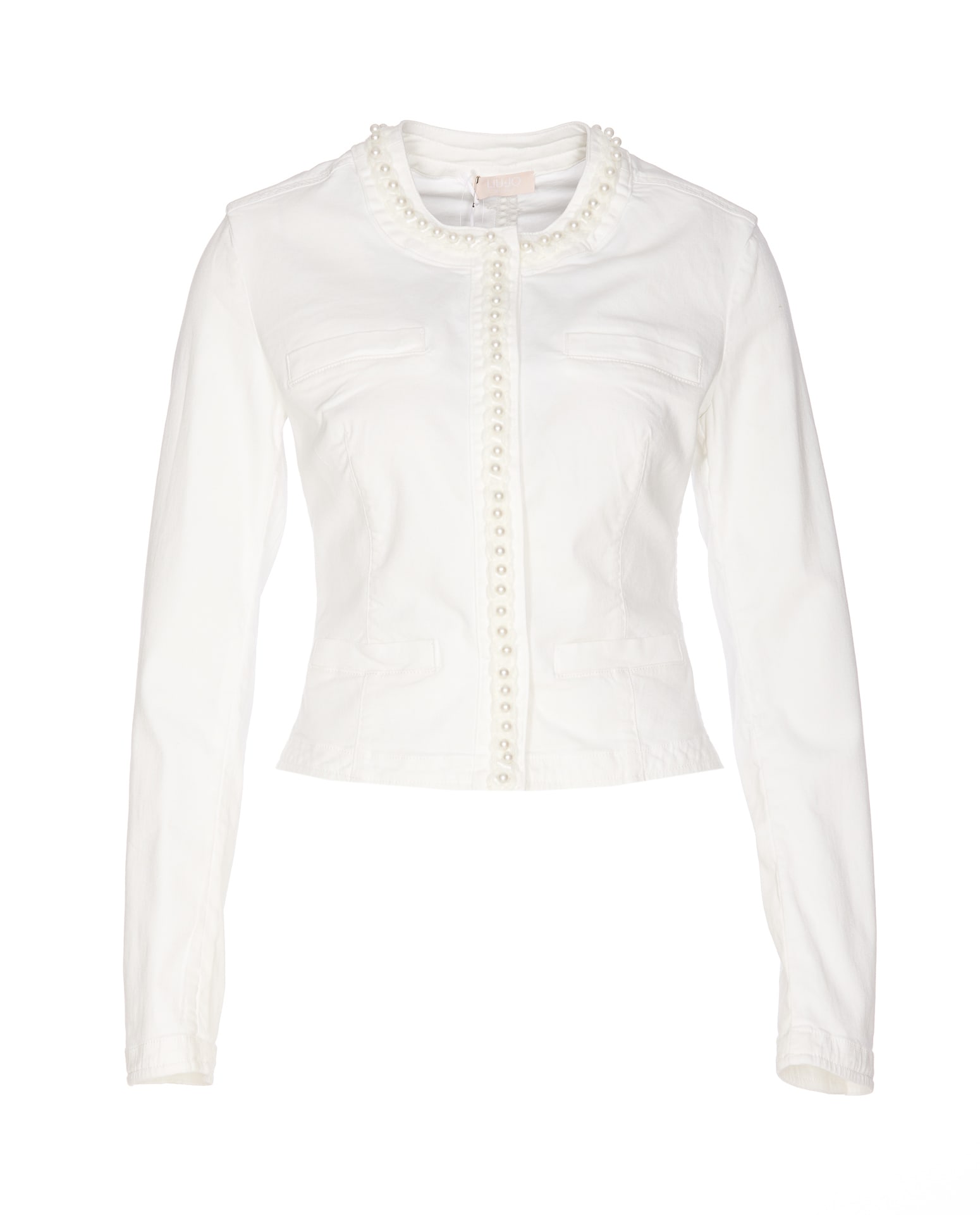 Shop Liu •jo Pearls Stretch Jacket In White
