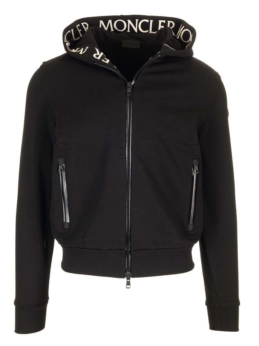 Shop Moncler Zip-up Hoodie With Logo In Black