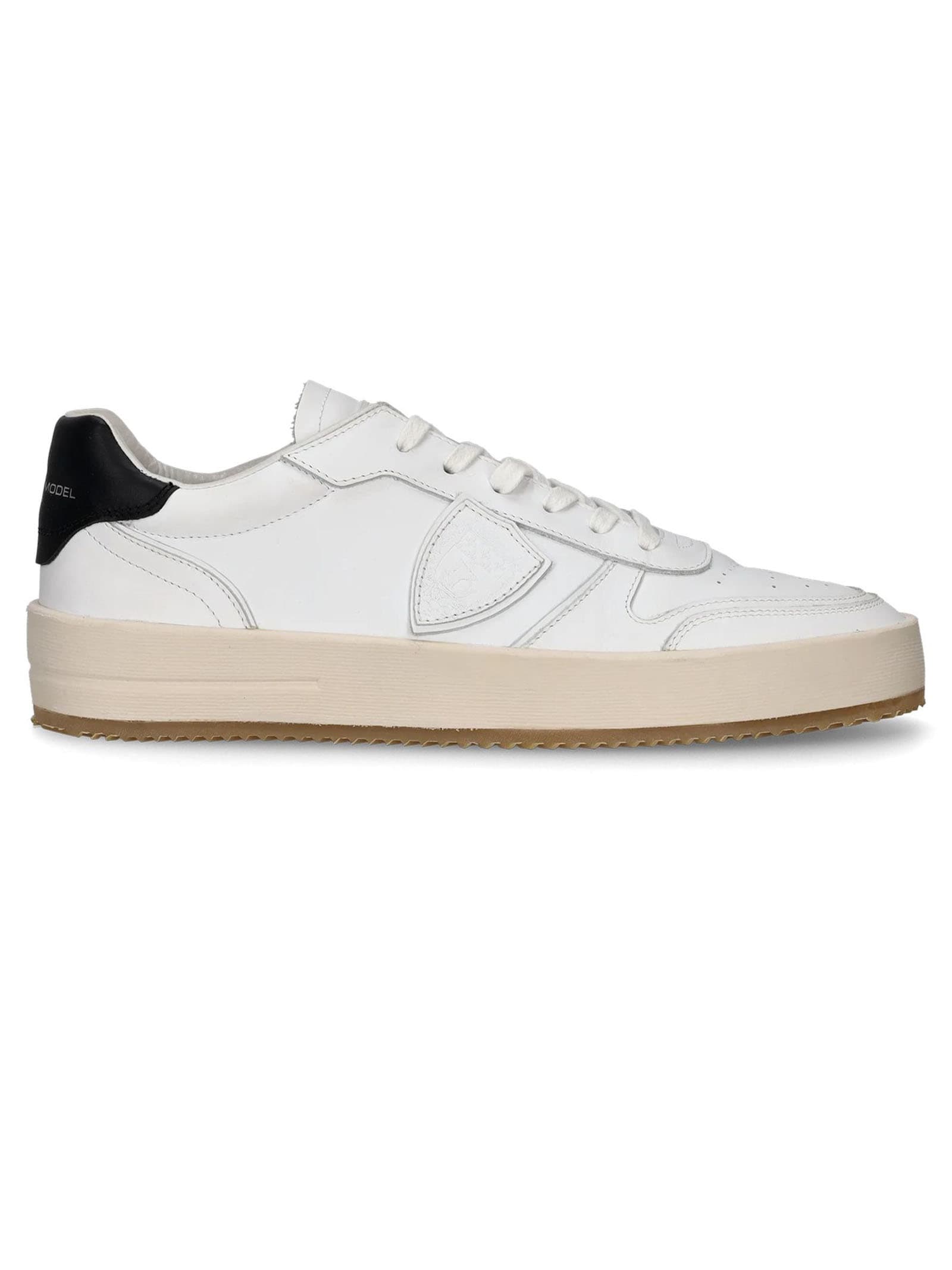 Nice Low-top Sneakers In Leather, White Black
