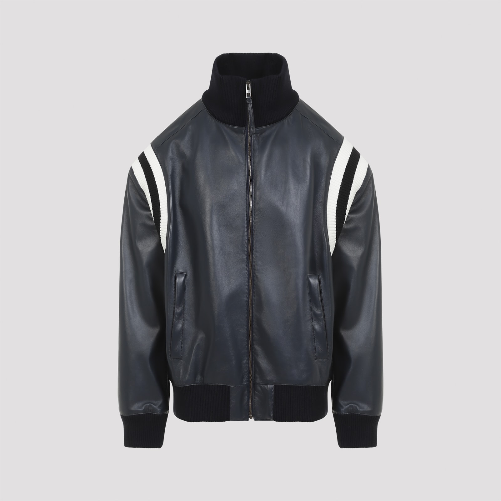 Shop Loewe Lamb Leather Bomber Jacket In Dark Navy