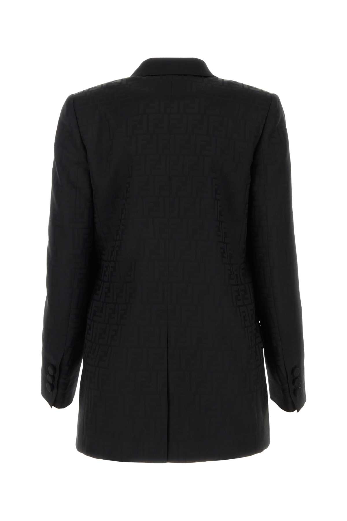 Shop Fendi Embroidered Satin Blazer In Black