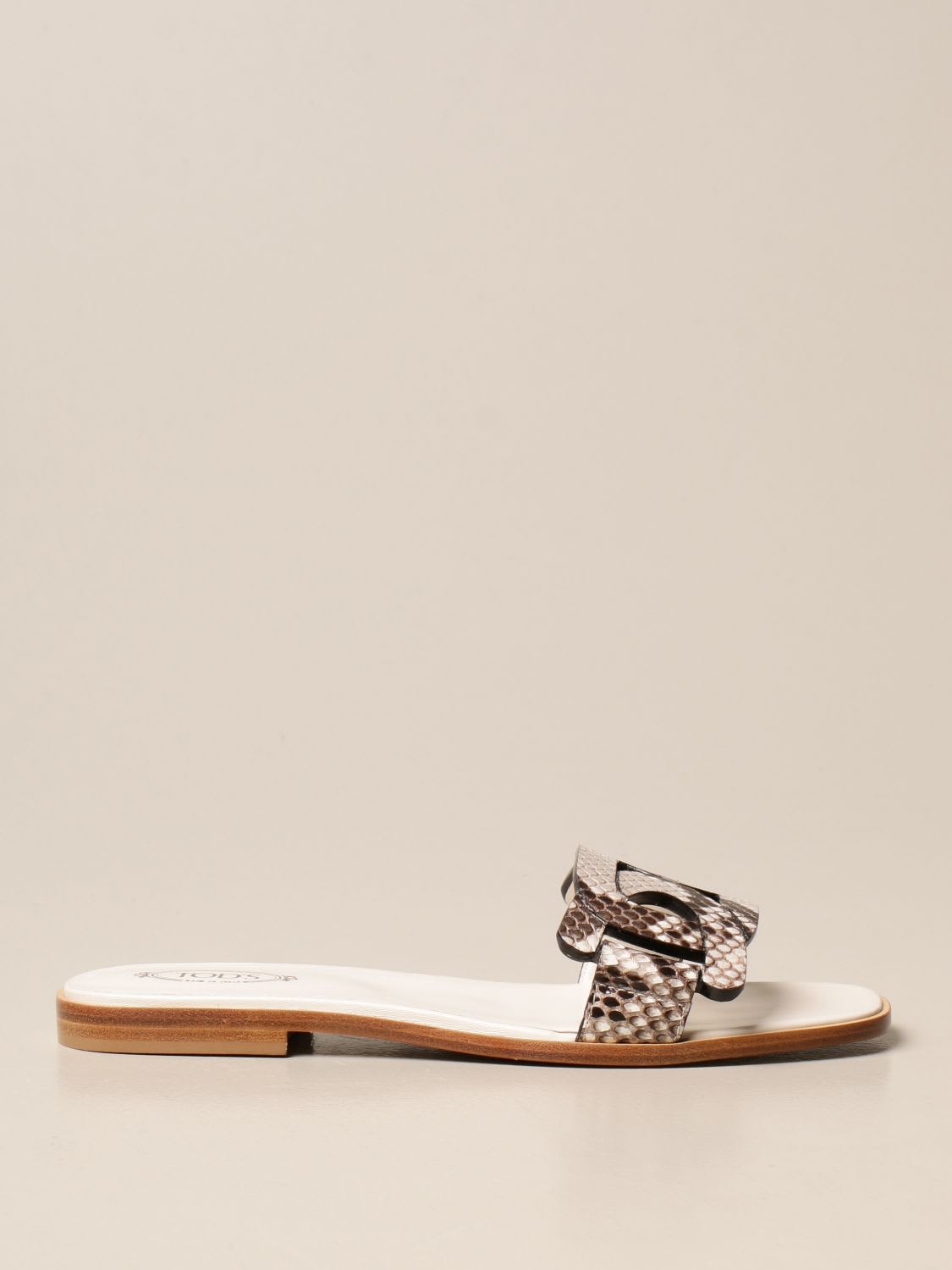 Tods Flat Sandals Tods Flat Sandal In Python Print Leather