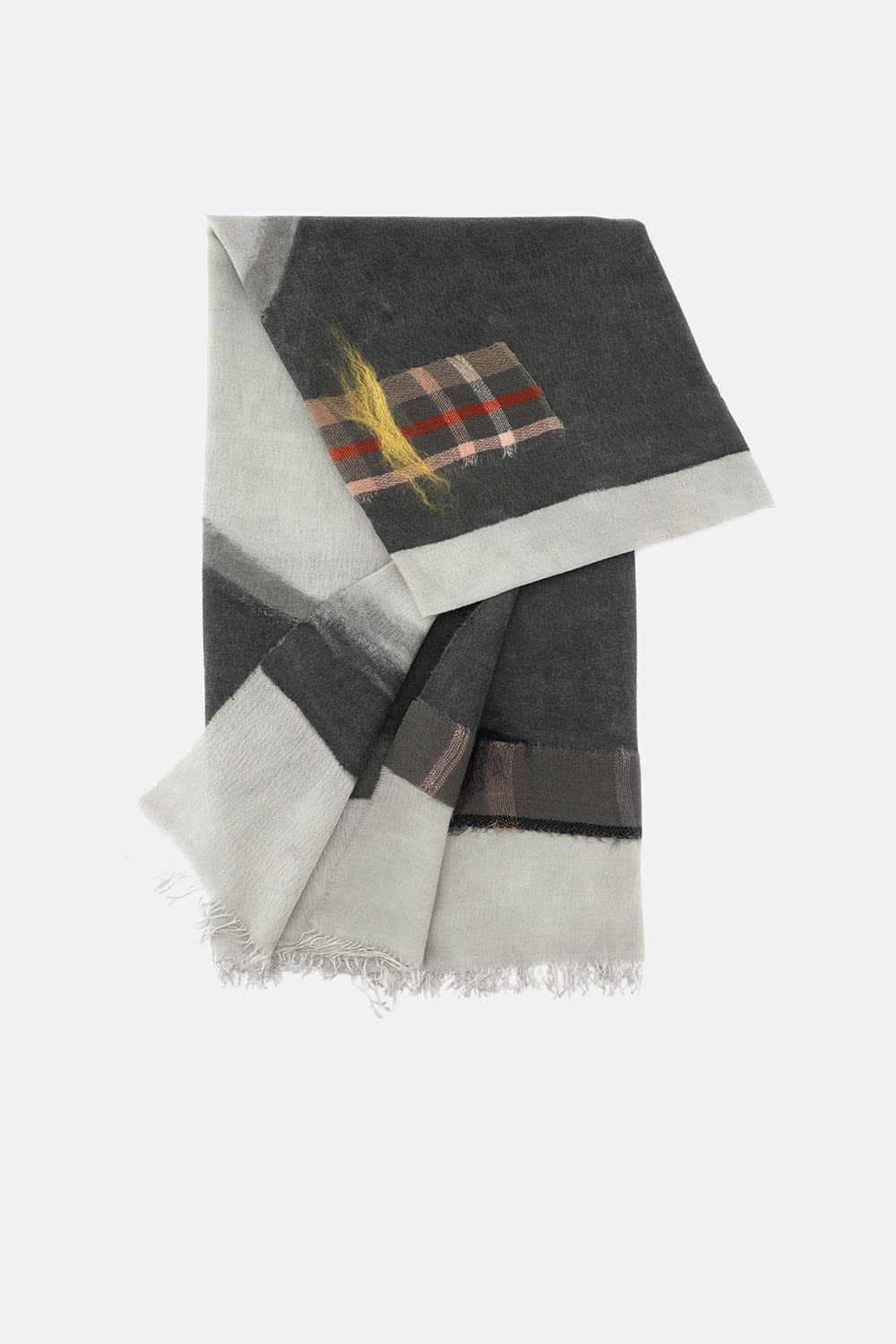 Exquisite J Patchwork Fringed Scarf In Gray