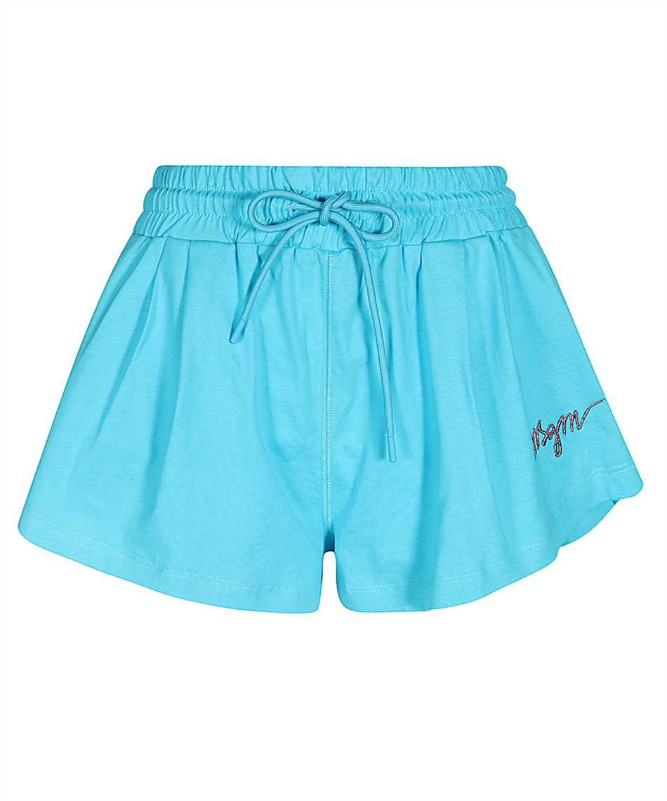Msgm Elasticated-waistband Embroidered-logo Shorts In Blue