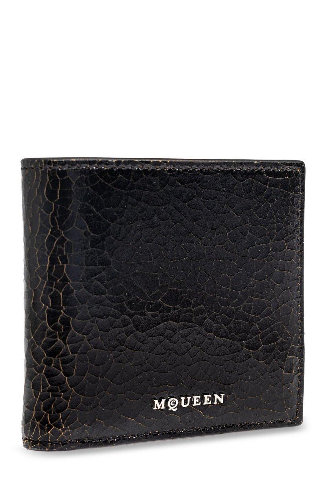 Alexander Mcqueen Crackled Logo Lettering Bi-fold Wallet In Nero E Beige