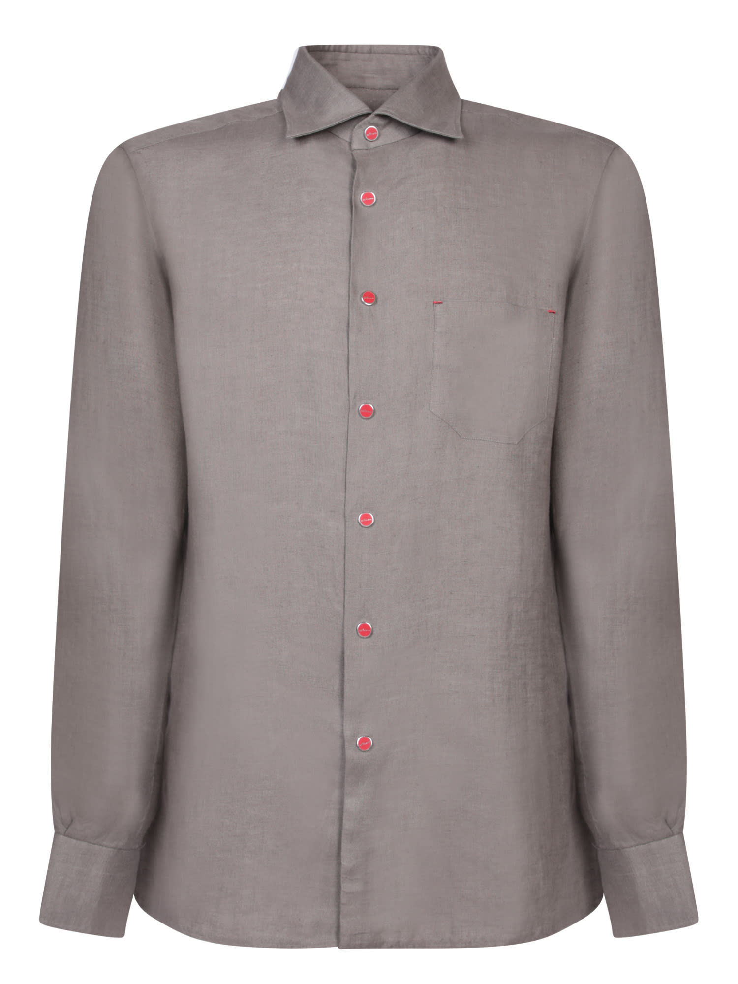 Shop Kiton Melange Grey Linen Shirt
