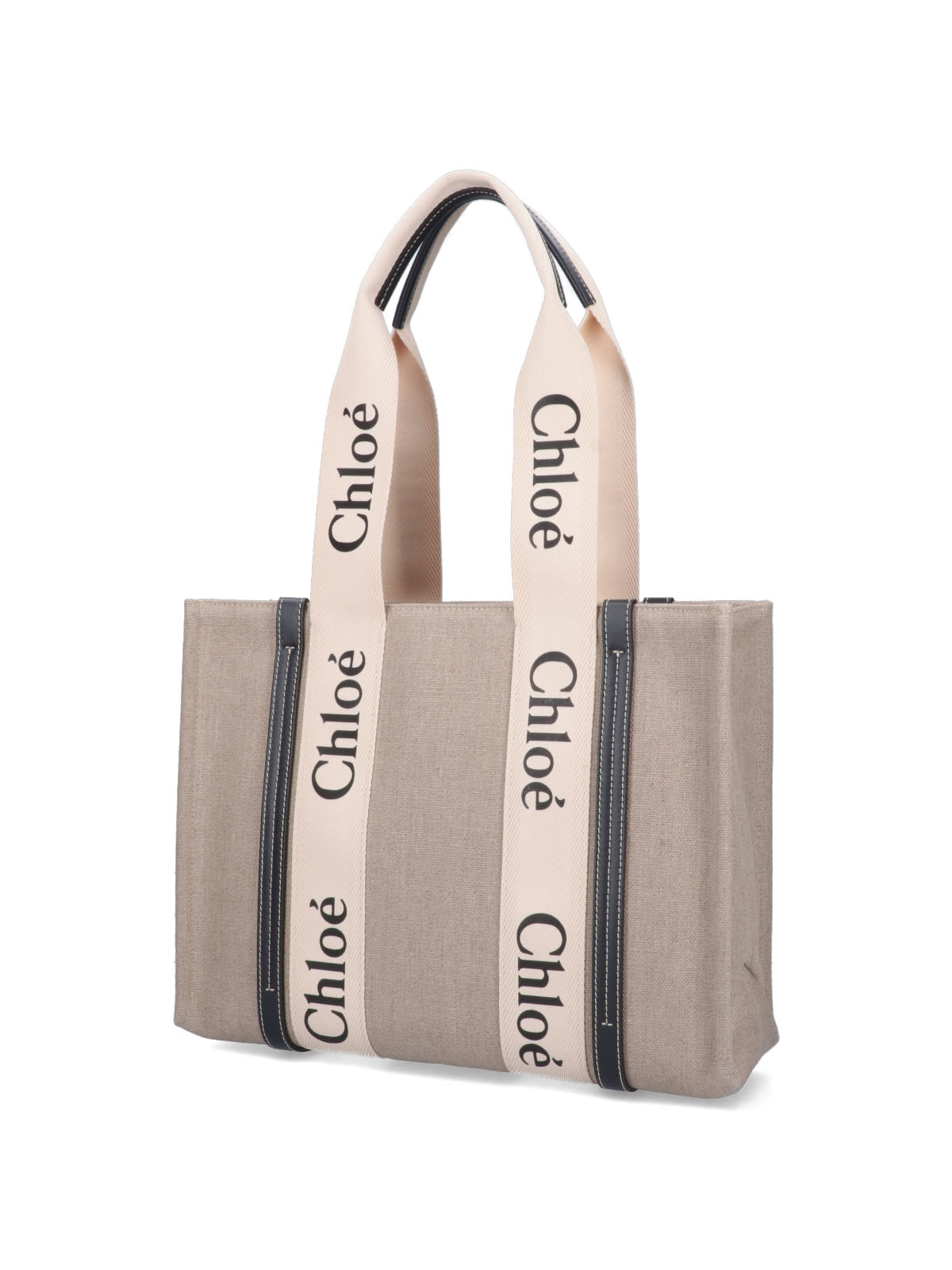 Chloé Linen Shoulder Bag With Logo Print. This Bag Is Made With Lower Environmental Impact Material In Beige