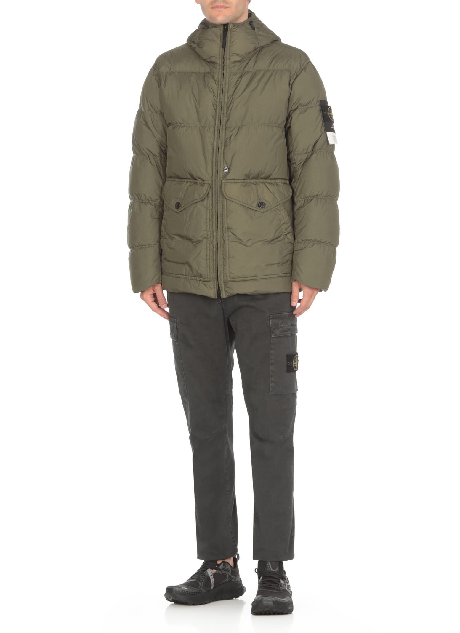 Shop Stone Island Logoed Down Jacket In Green