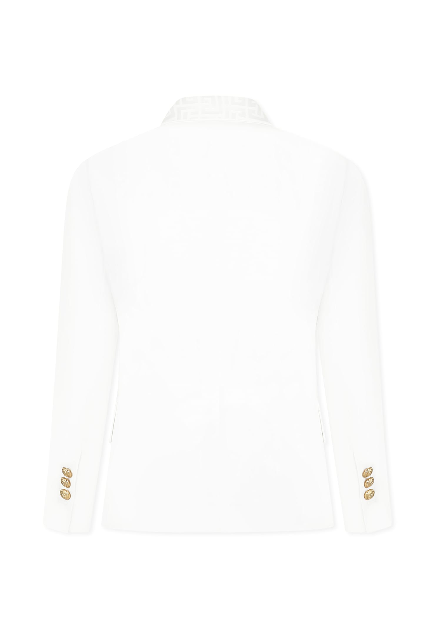 BALMAIN WHITE JACKET FOR BOY WITH ICONIC LABYRINTH