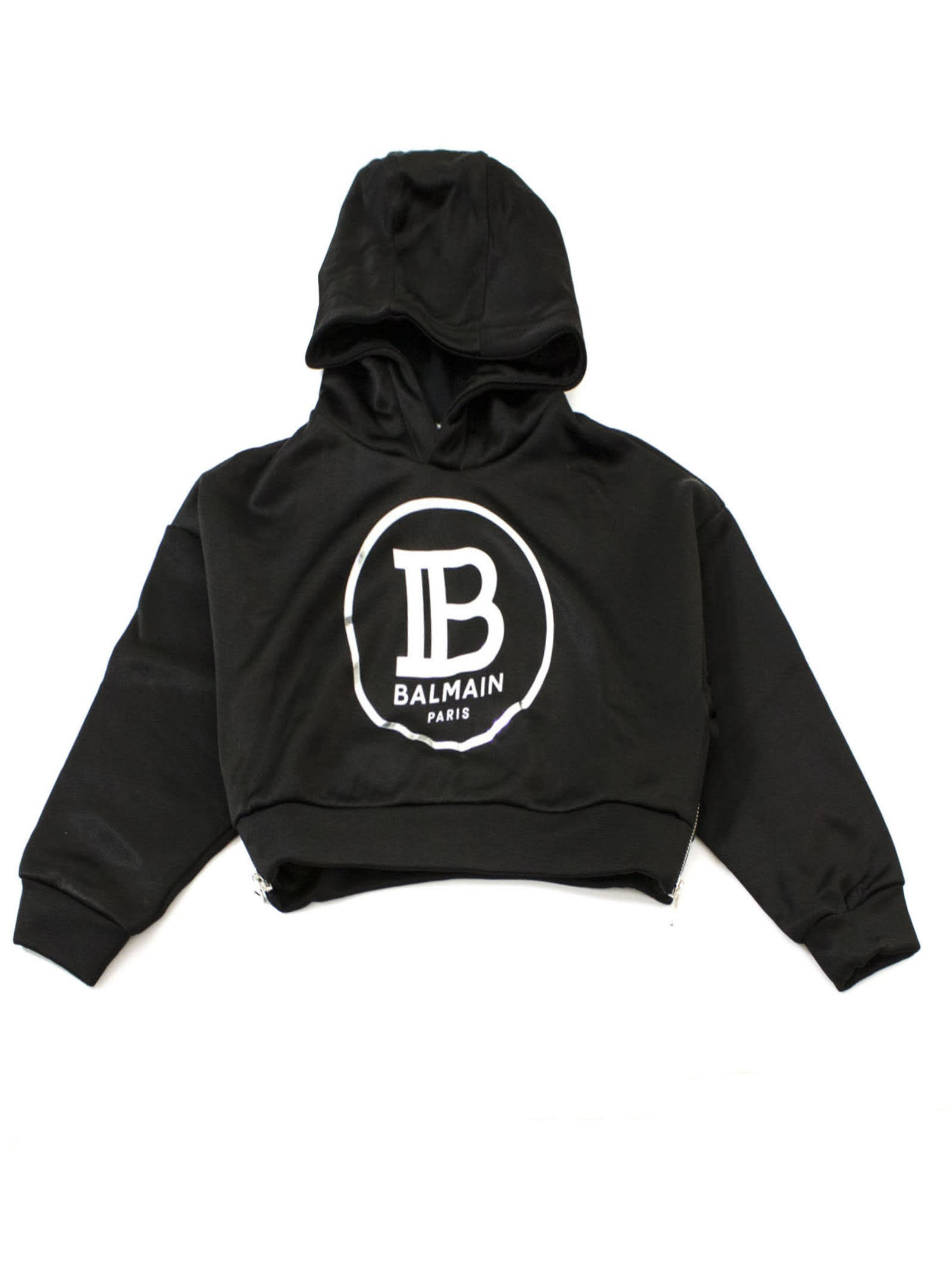 Balmain Black Logo Cotton Blend Hoodie